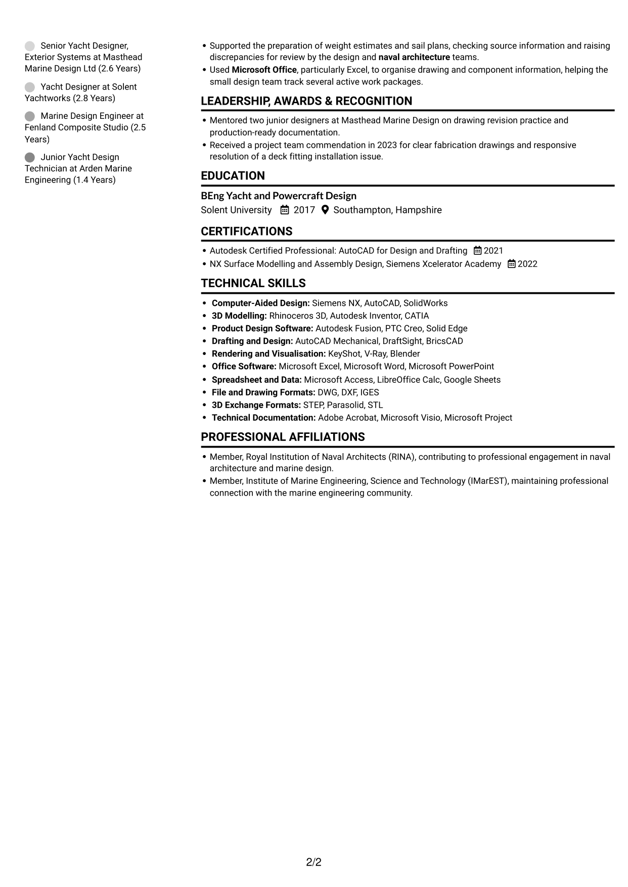 CV example — page 2