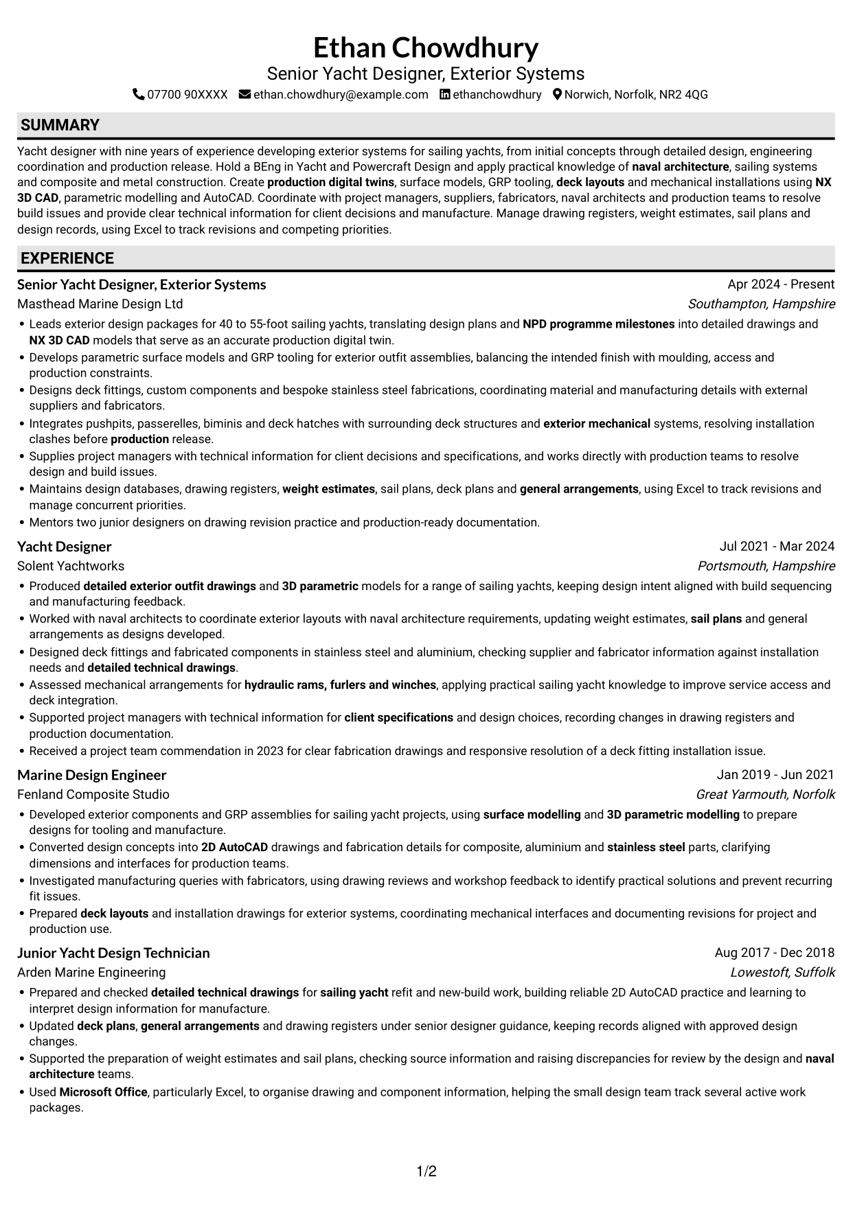 CV example — page 1