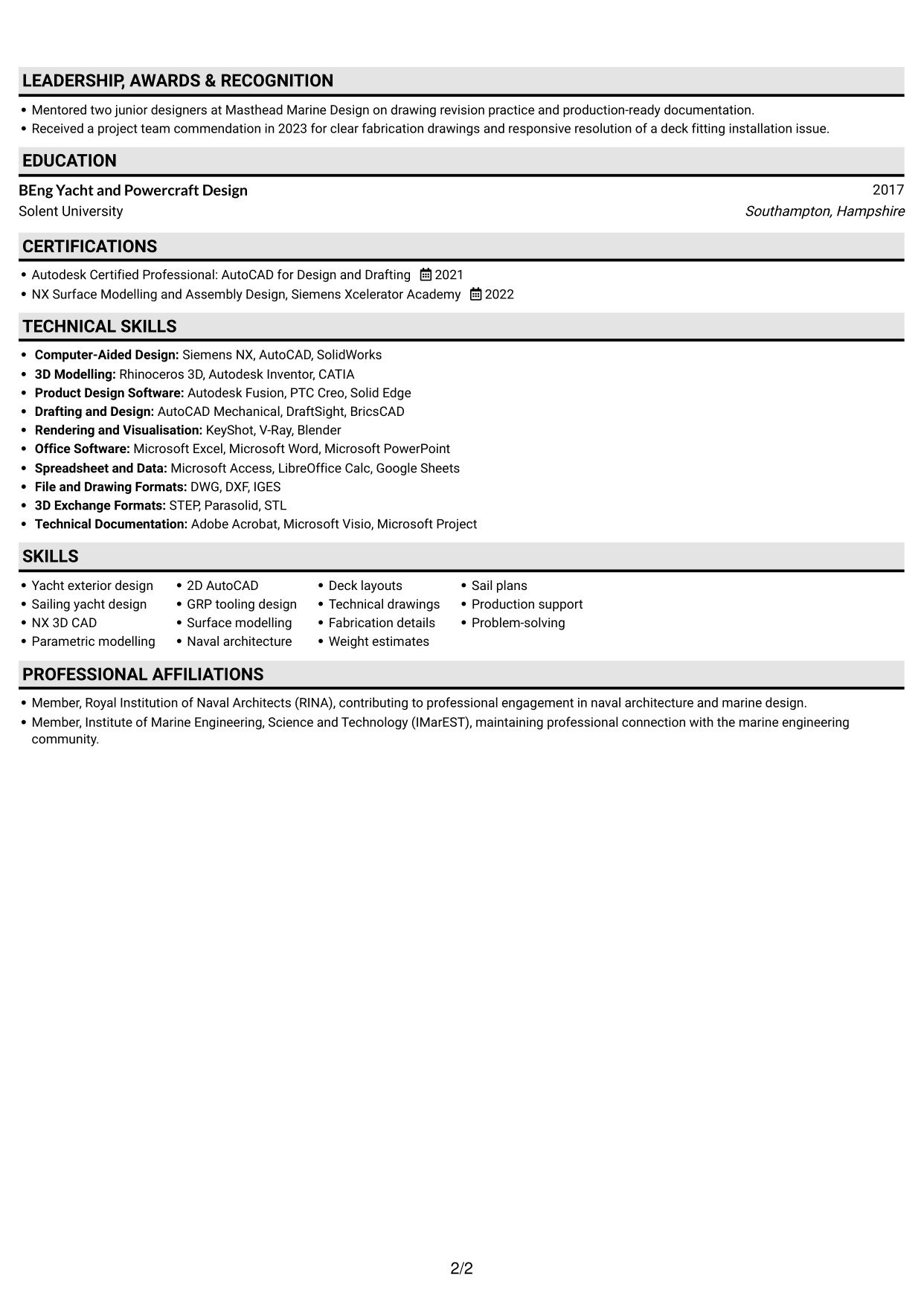 CV example — page 2