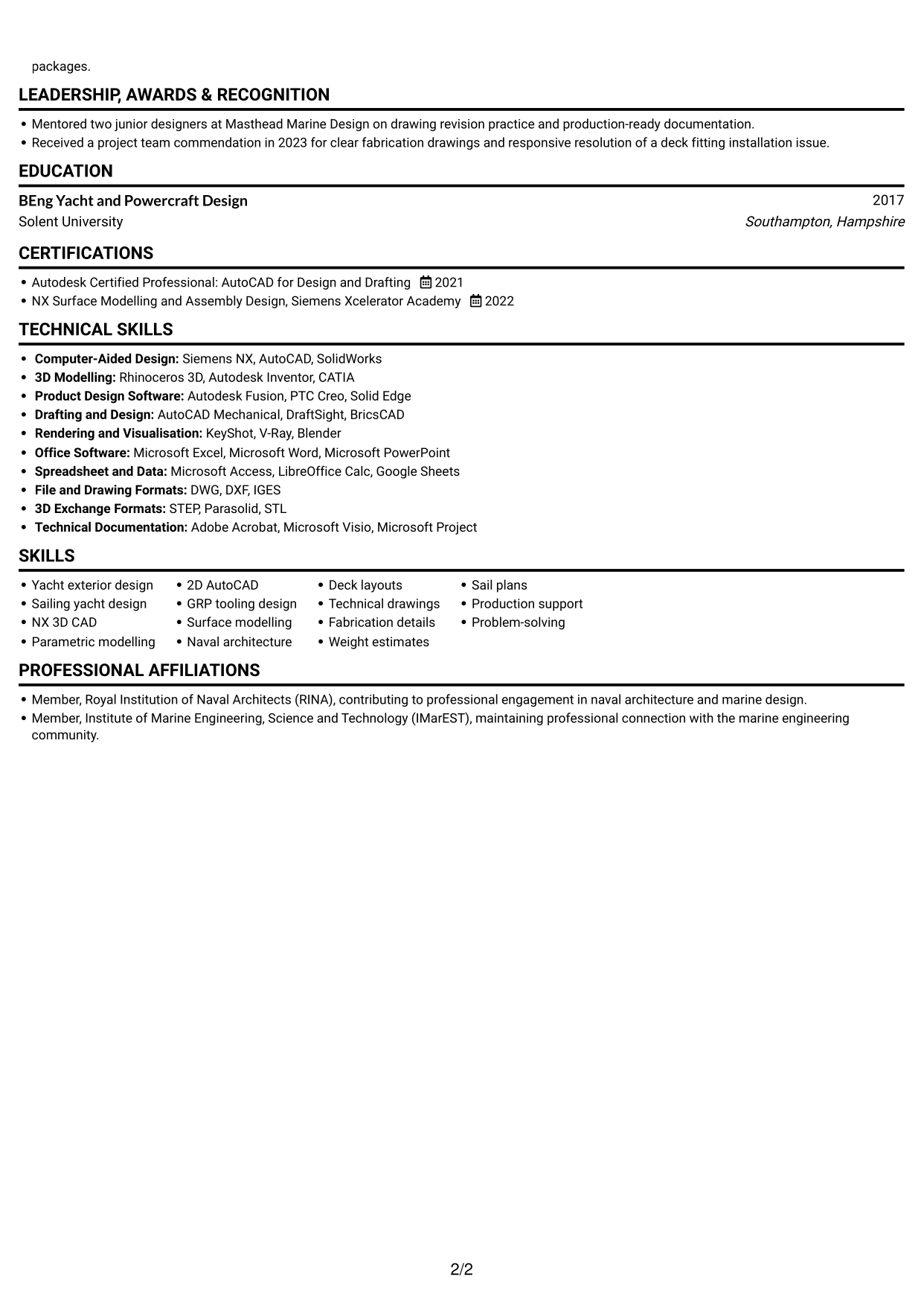 CV example — page 2