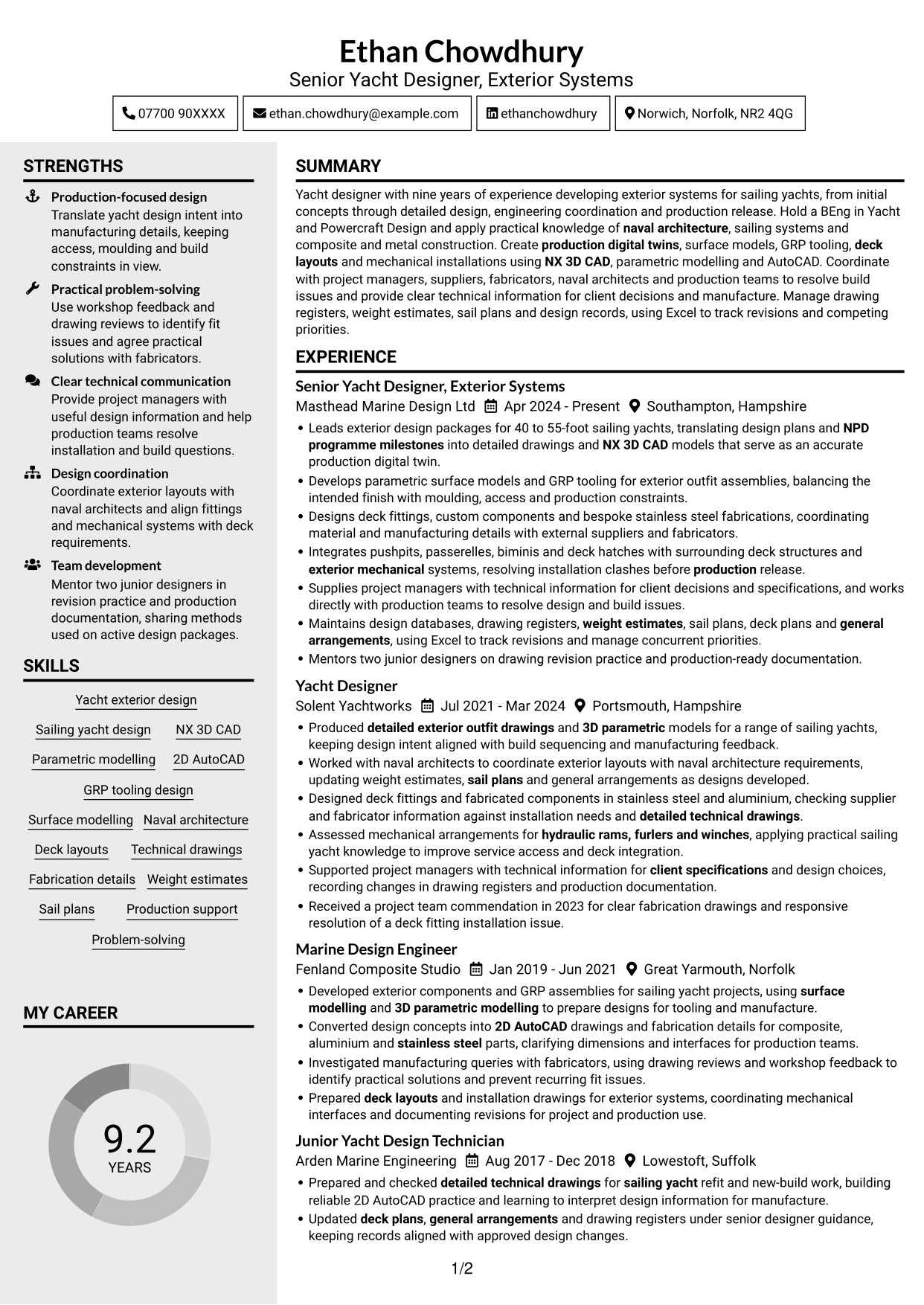 CV example — page 1