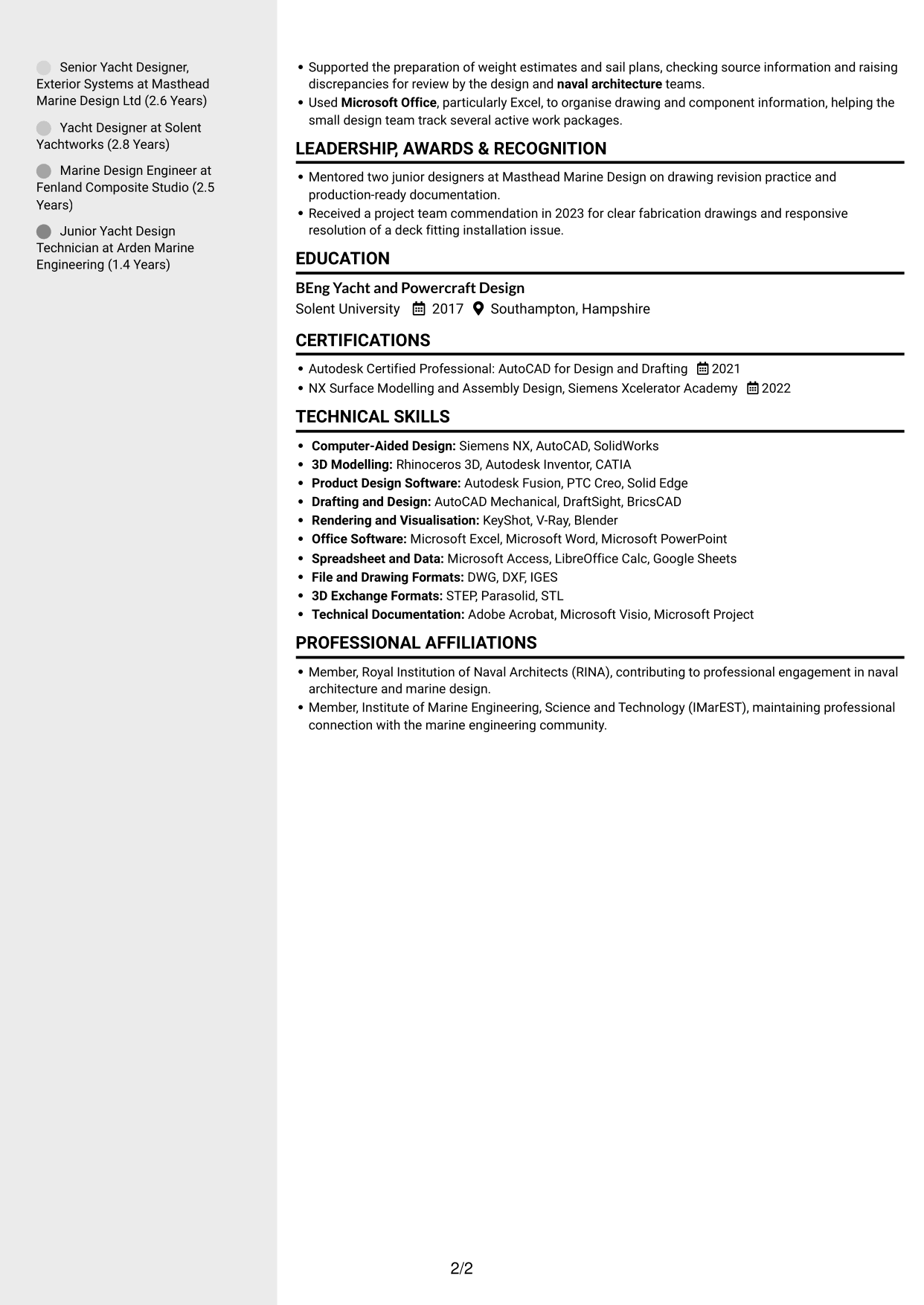 CV example — page 2