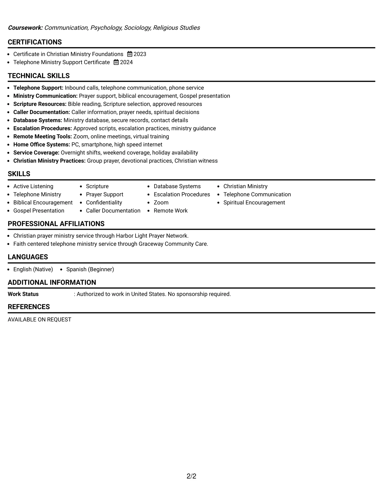 Resume Example Page 2