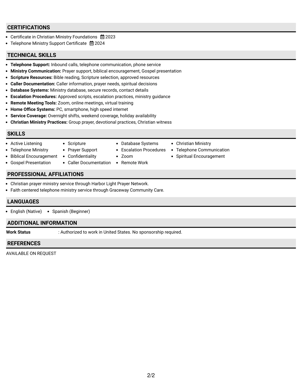 Resume Example Page 2