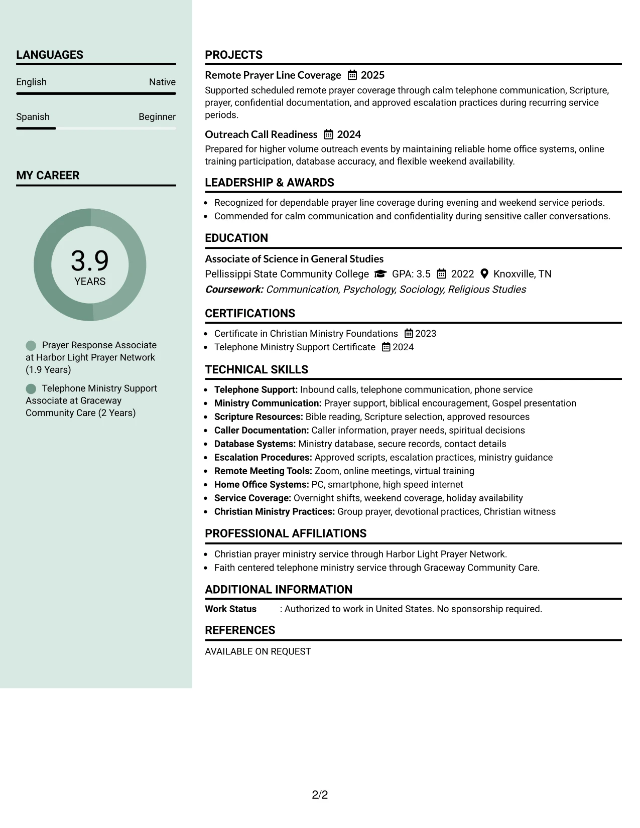 Resume Example Page 2