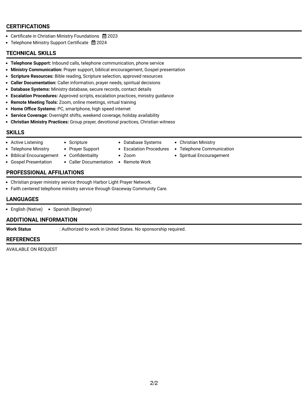 Resume Example Page 2
