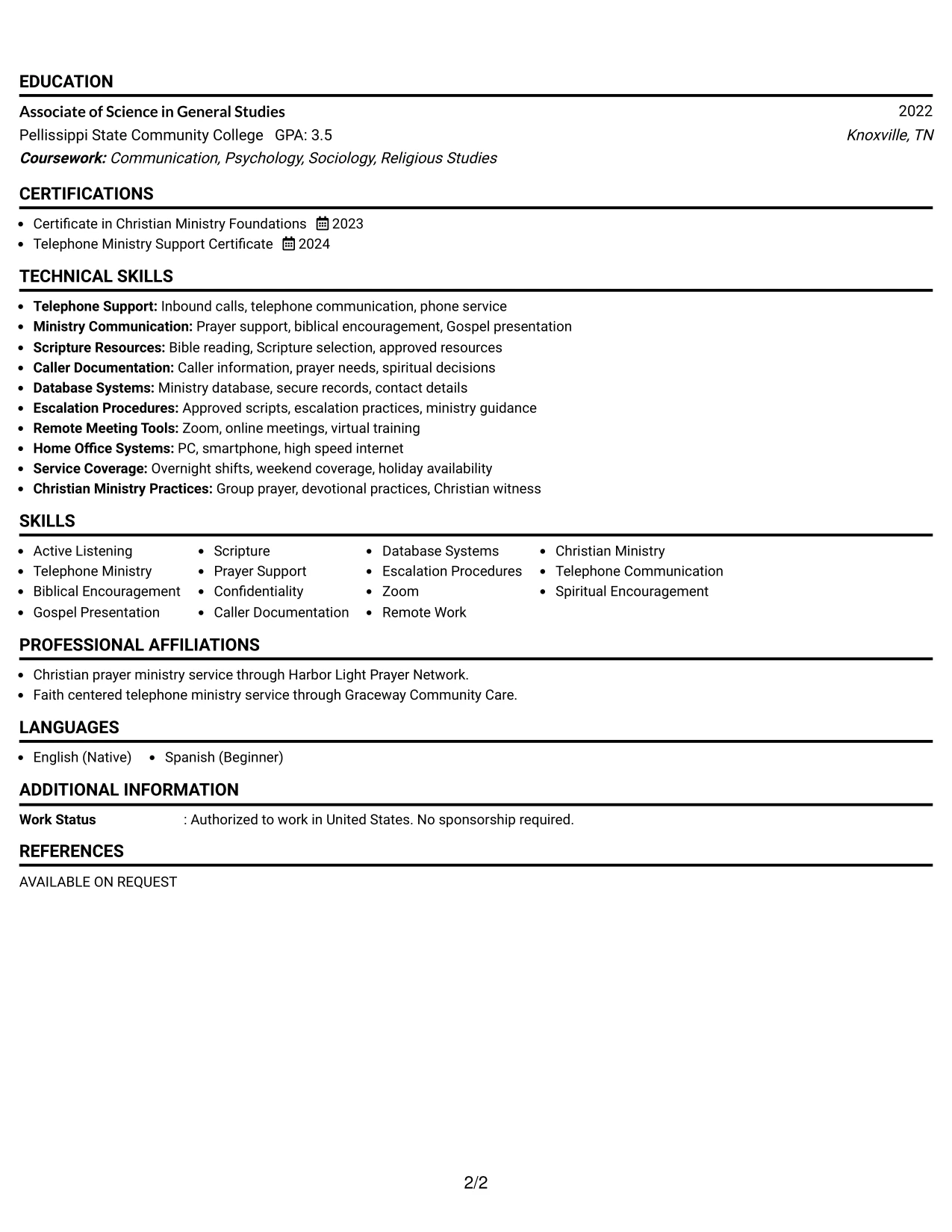 Resume Example Page 2