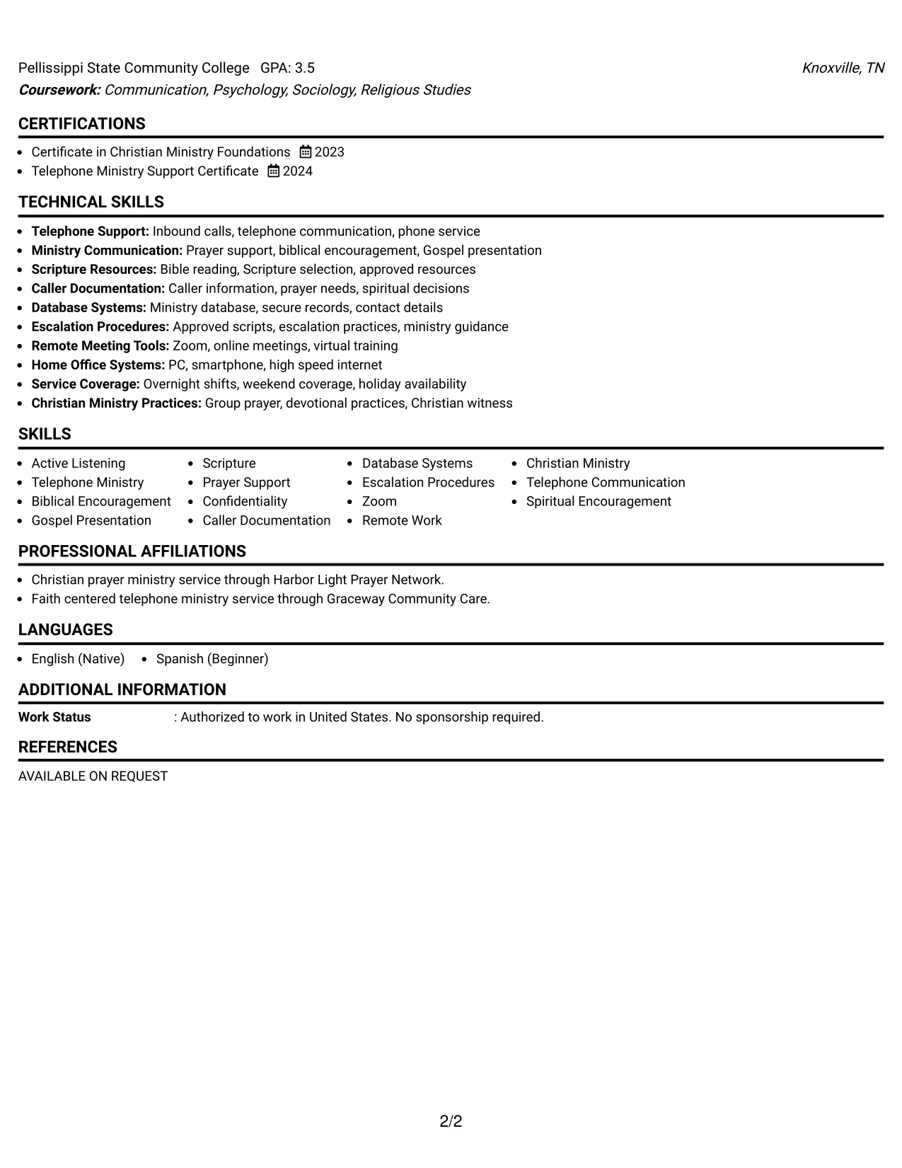 Resume Example Page 2