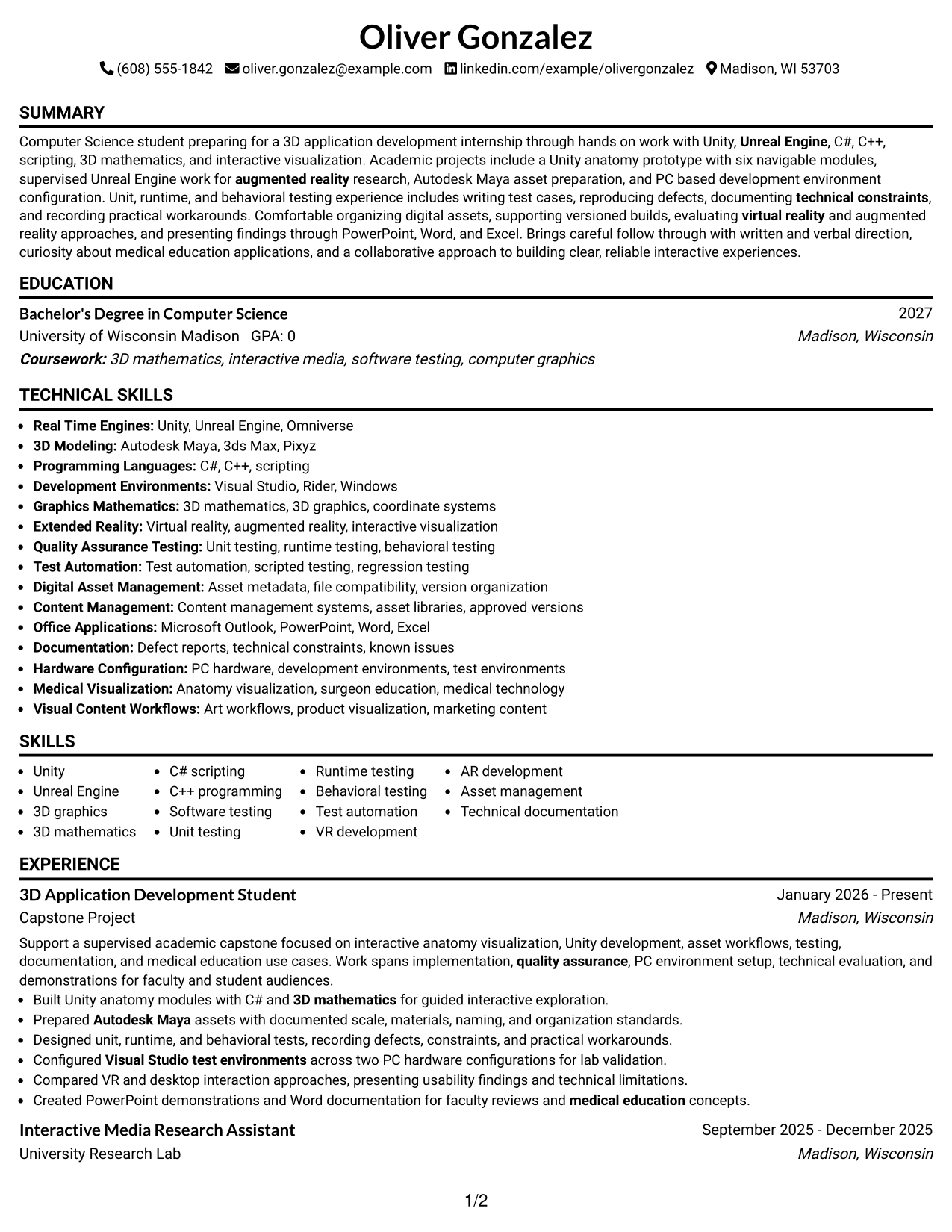 Resume Example Page 1