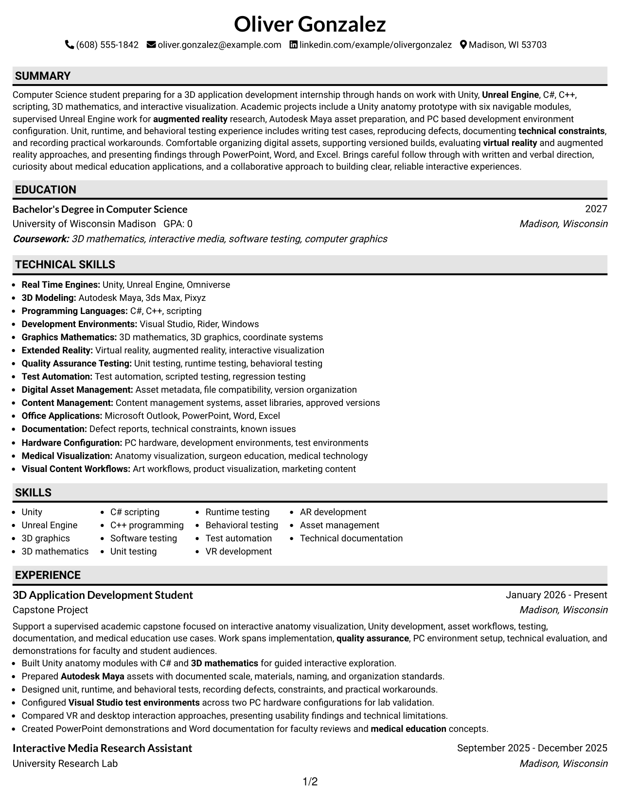 Resume Example Page 1