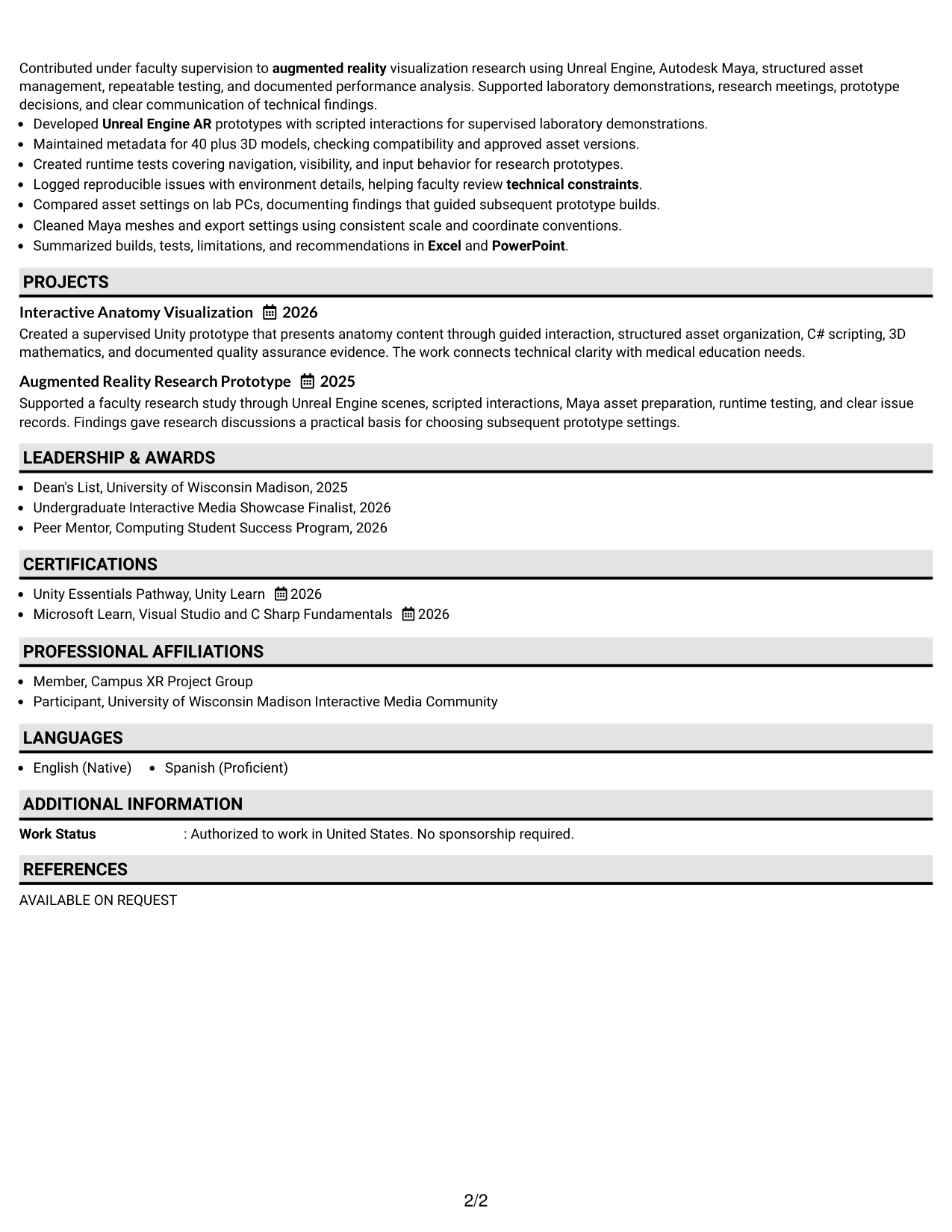 Resume Example Page 2