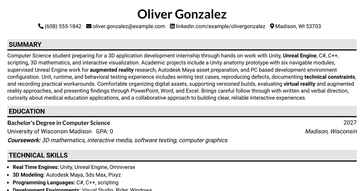 7 3D Application Developer Intern Resume Templates with Example