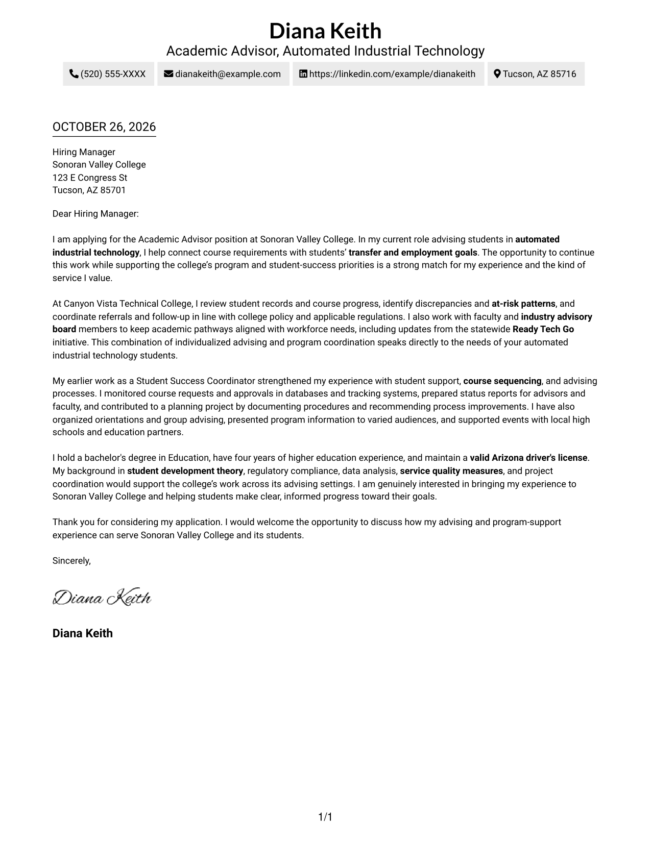 Cover letter example — page 1