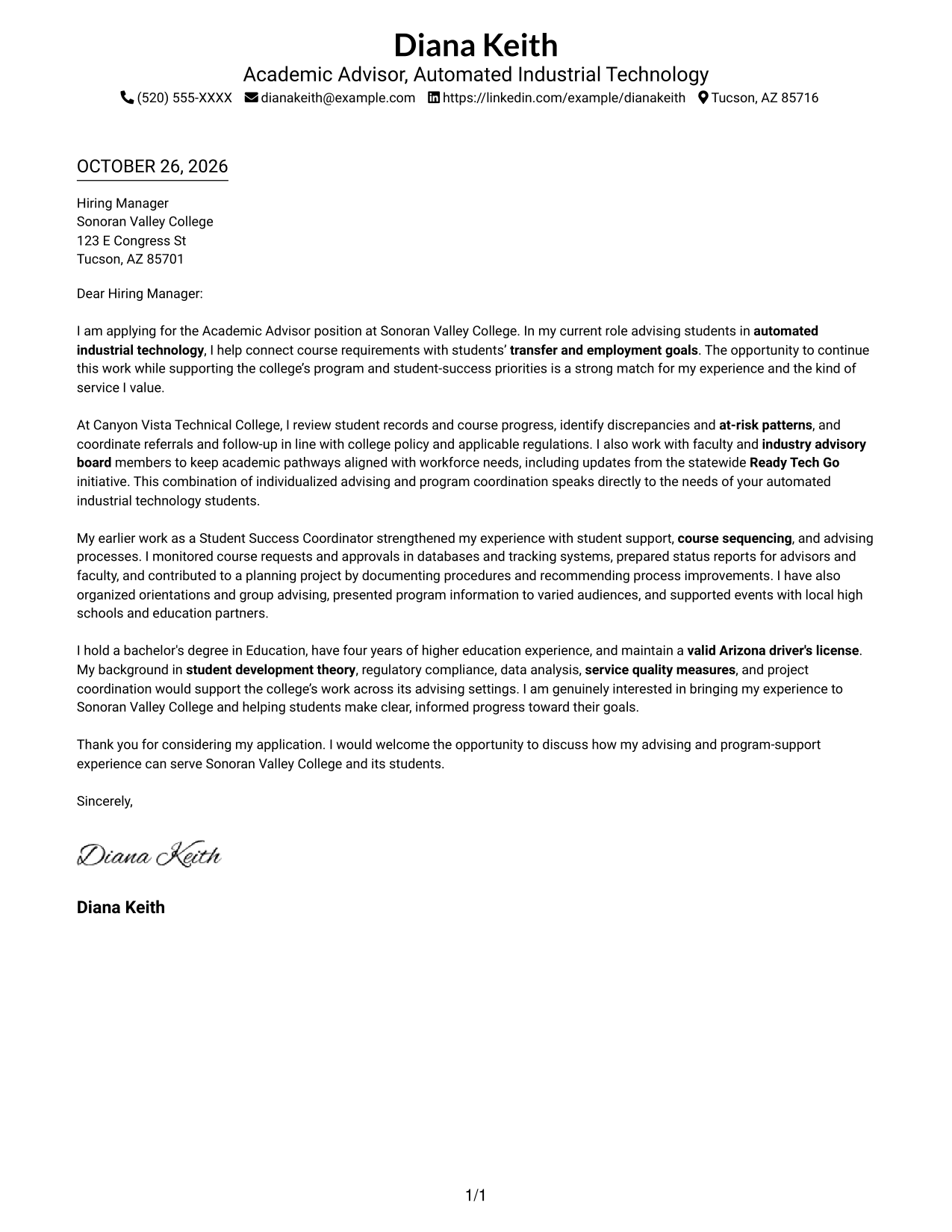 Cover letter example — page 1
