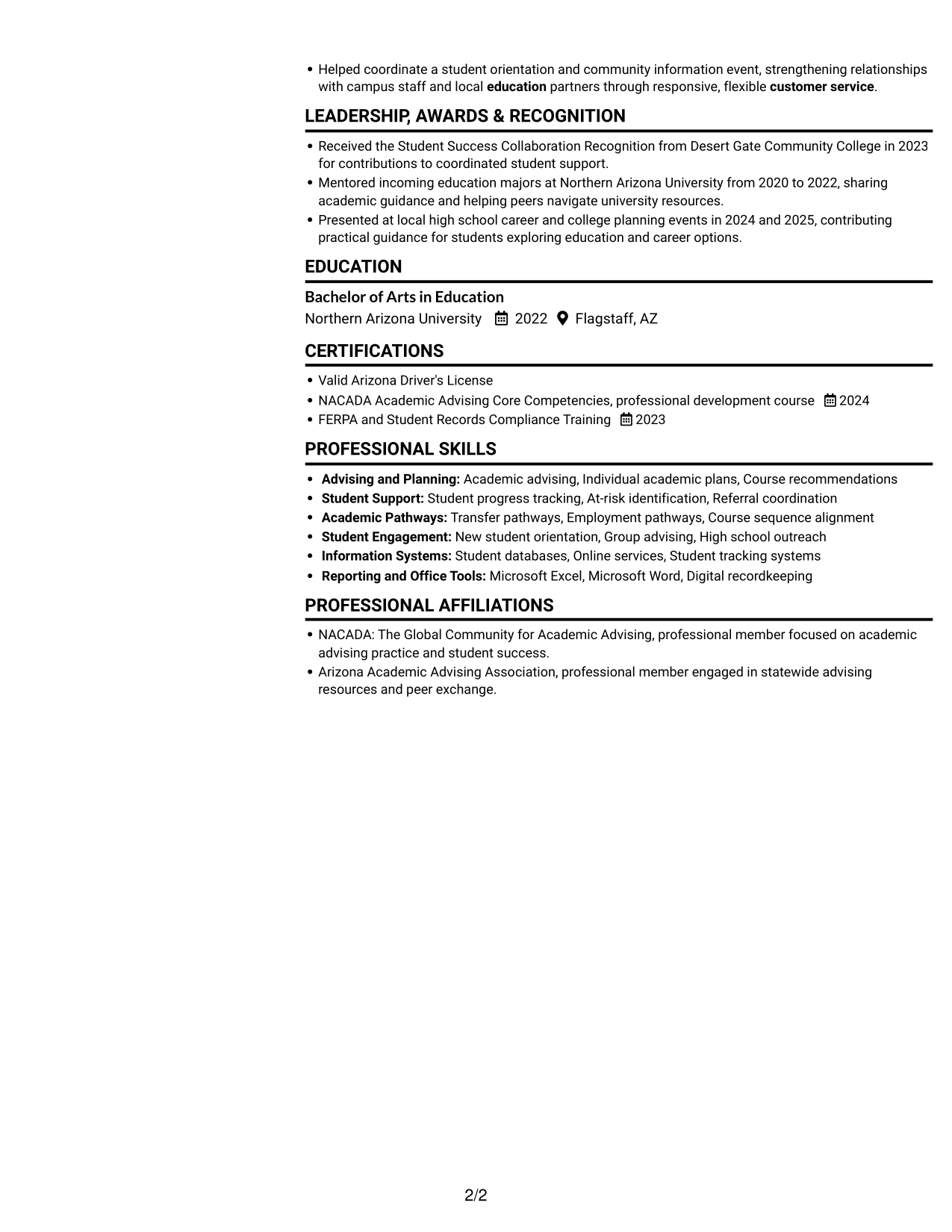 Resume example — page 2