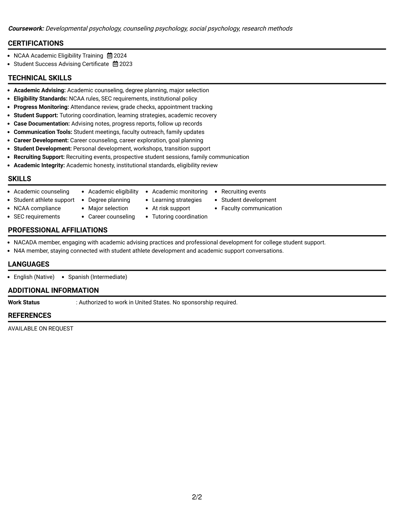 Resume Example Page 2