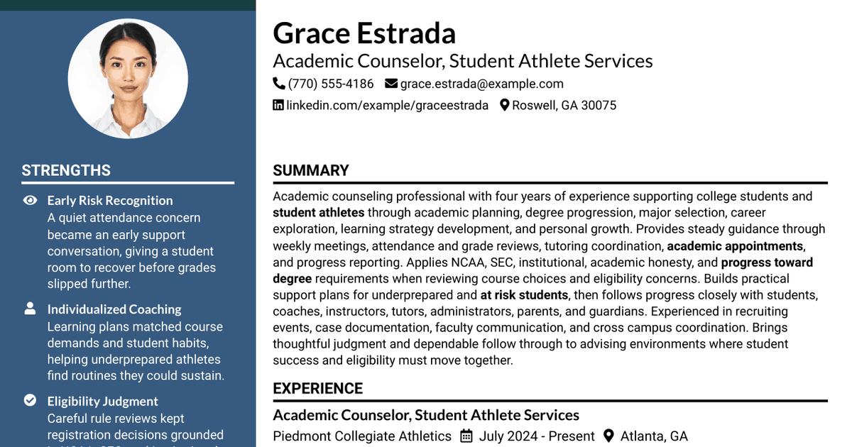 7 Academic Counselor - Student-Athlete Services Resume Templates with Example