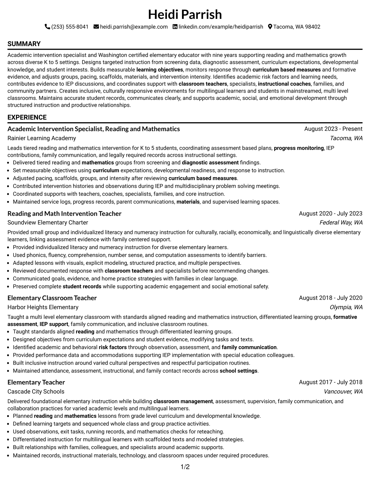 Resume Example Page 1