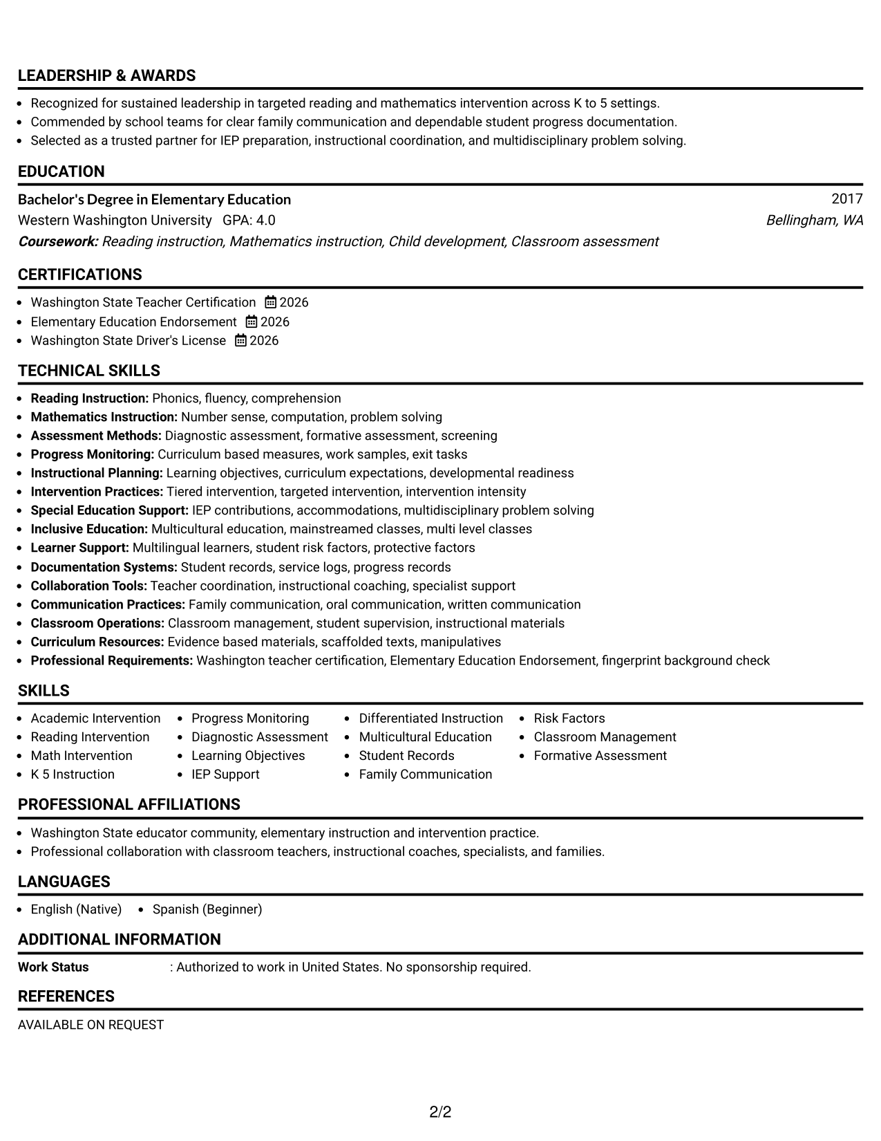 Resume Example Page 2