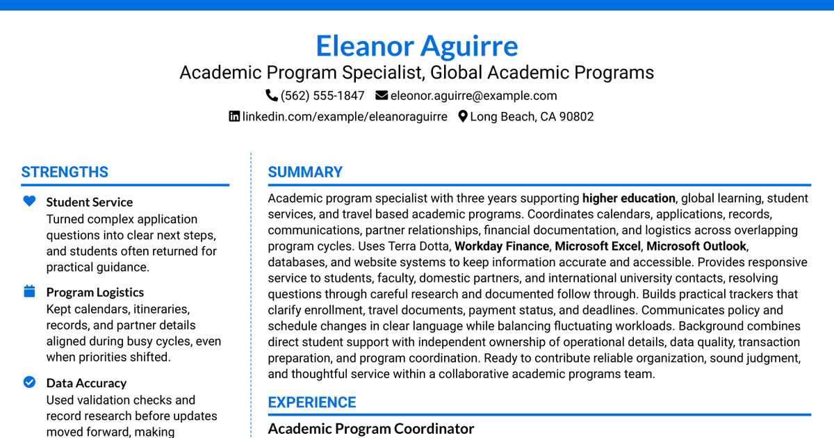 7 Academic Program Specialist - Global Academic Programs Resume Templates with Example