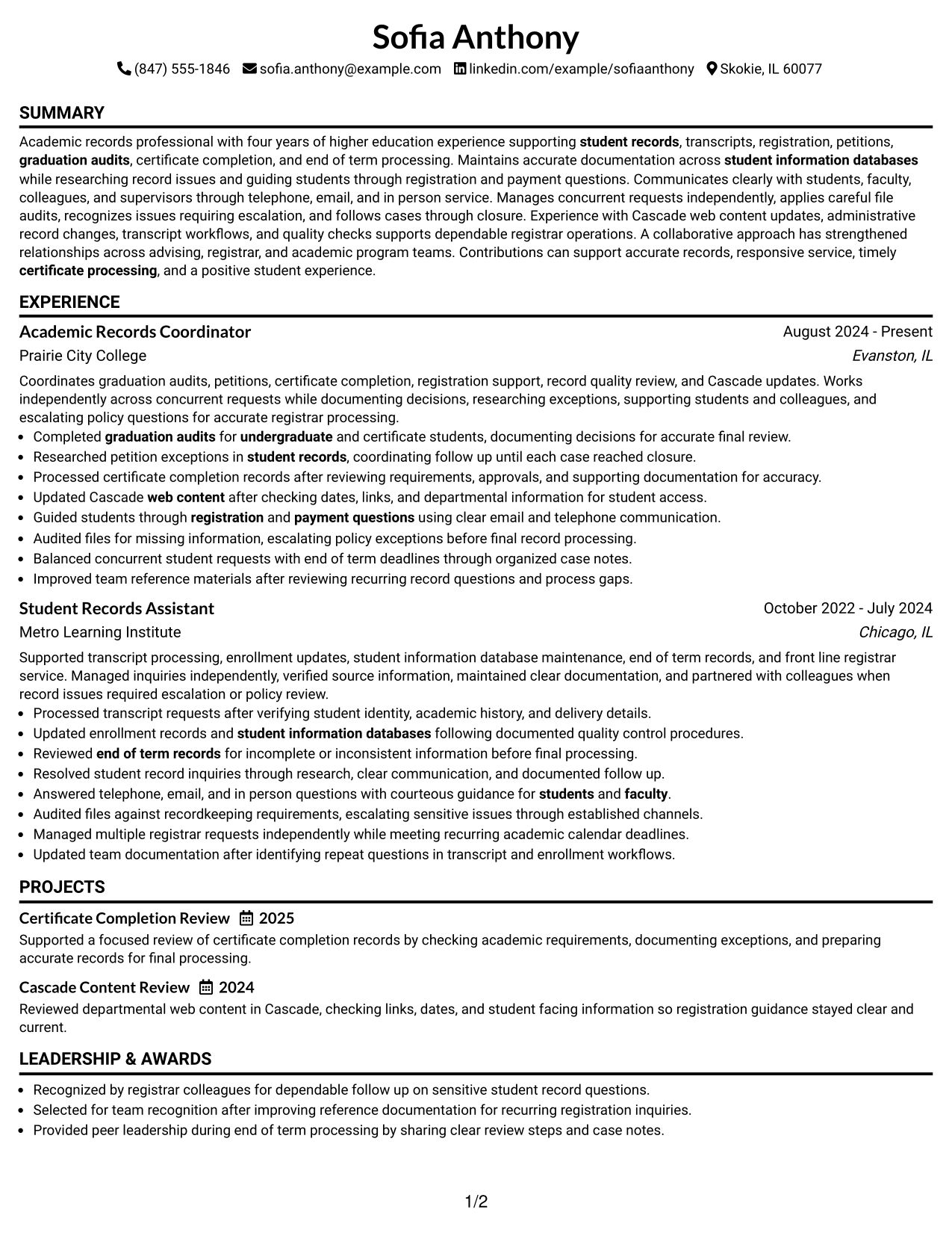Resume Example Page 1