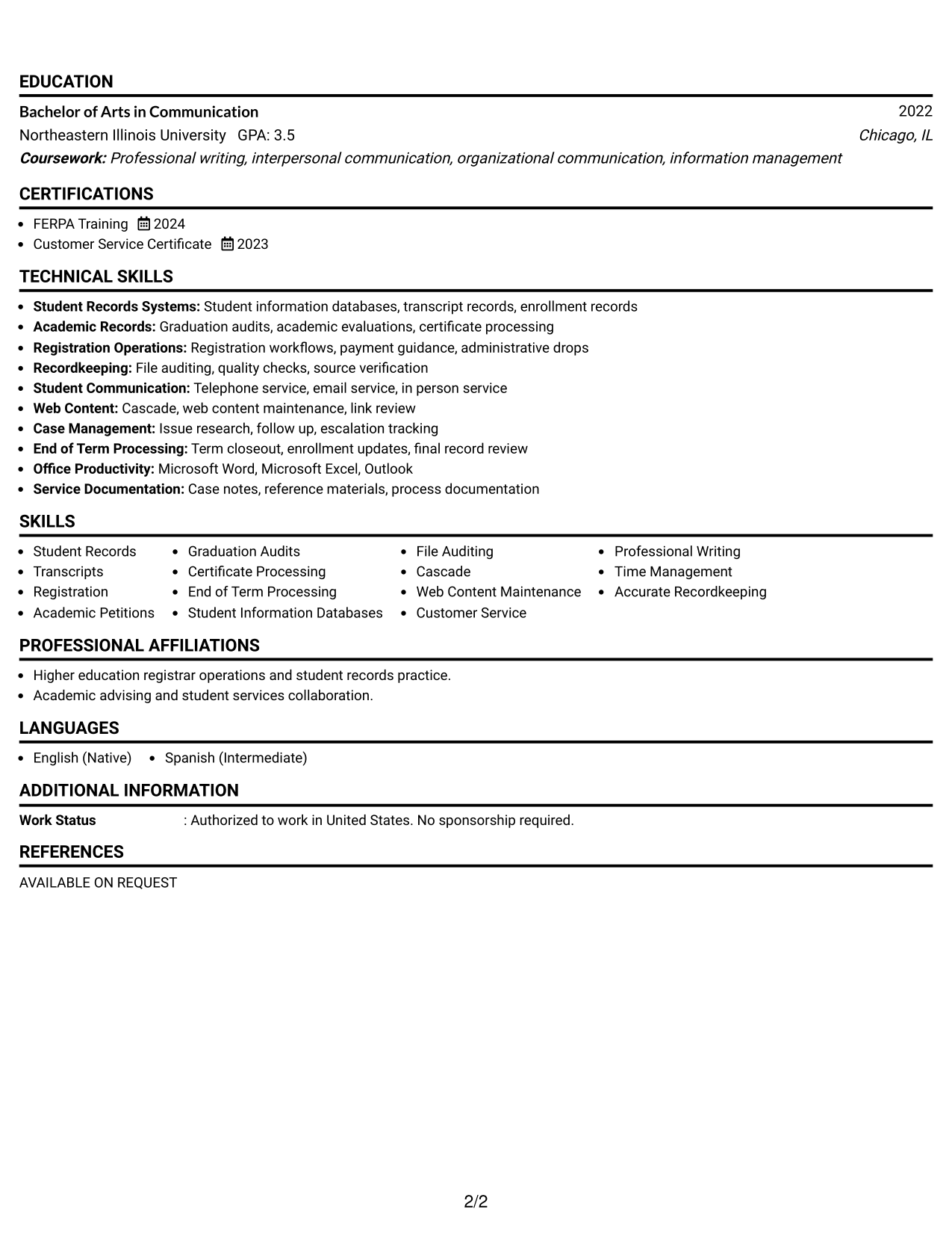 Resume Example Page 2