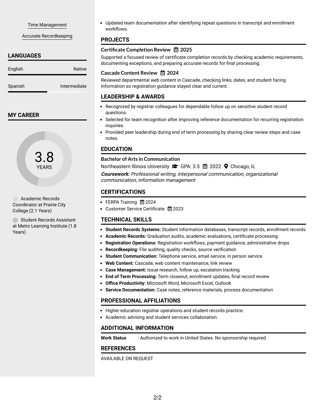 Resume Example Page 2
