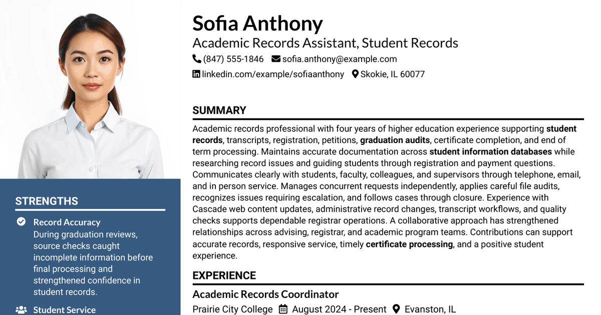 7 Academic Records Assistant - Student Records Resume Templates with Example