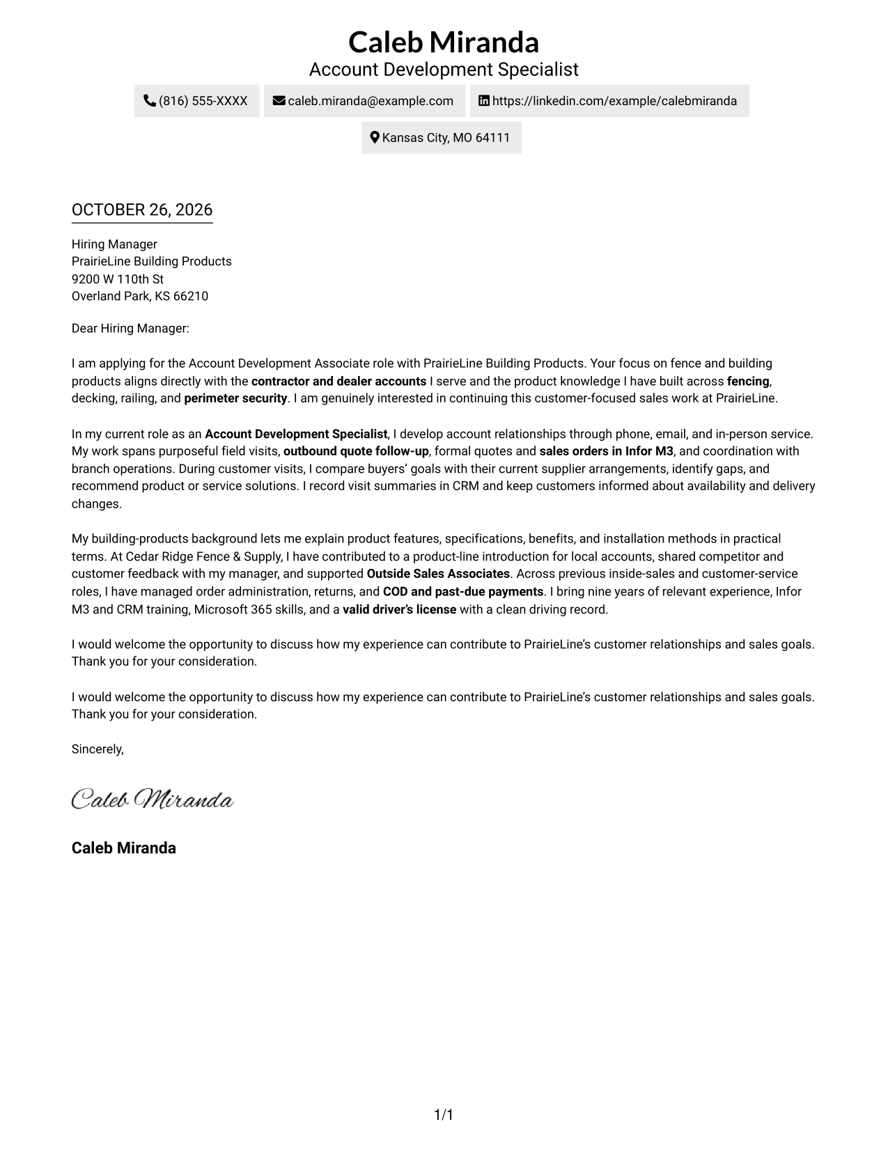 Cover letter example — page 1