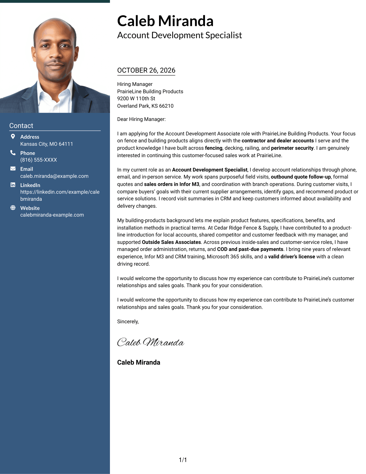 Cover letter example — page 1