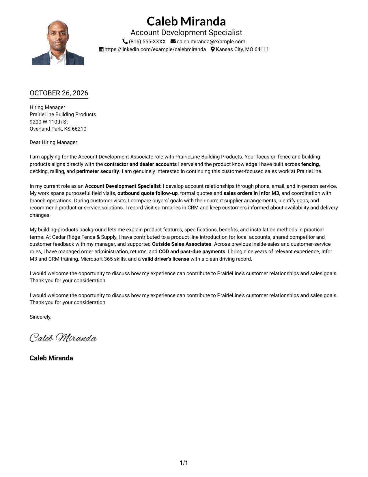 Cover letter example — page 1