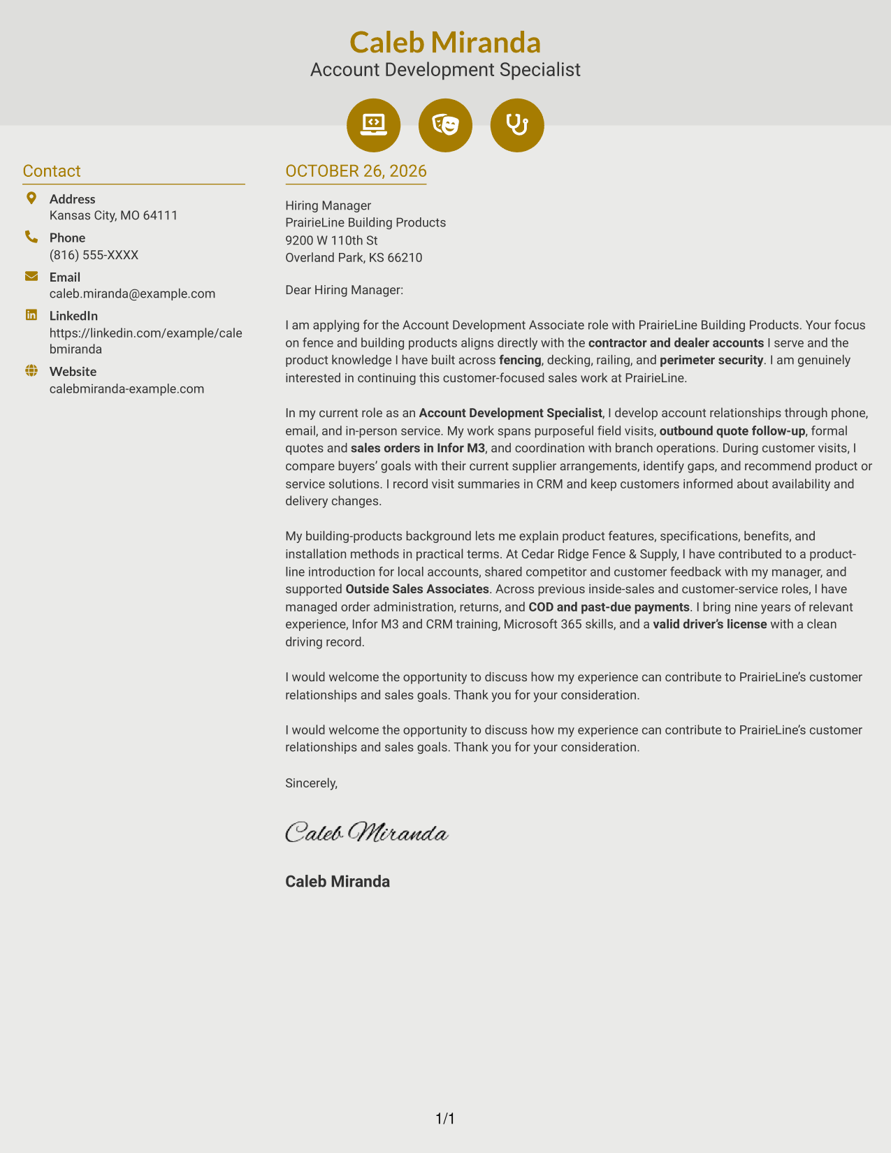 Cover letter example — page 1