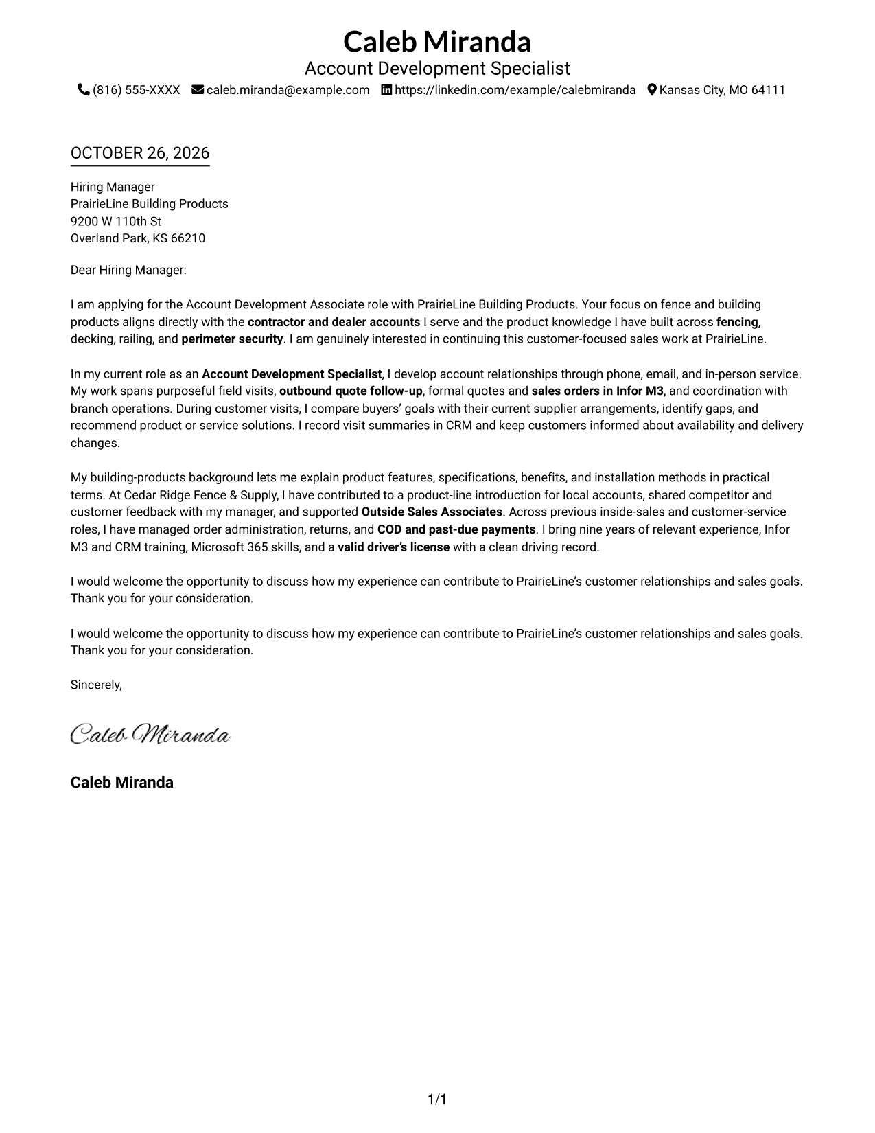Cover letter example — page 1