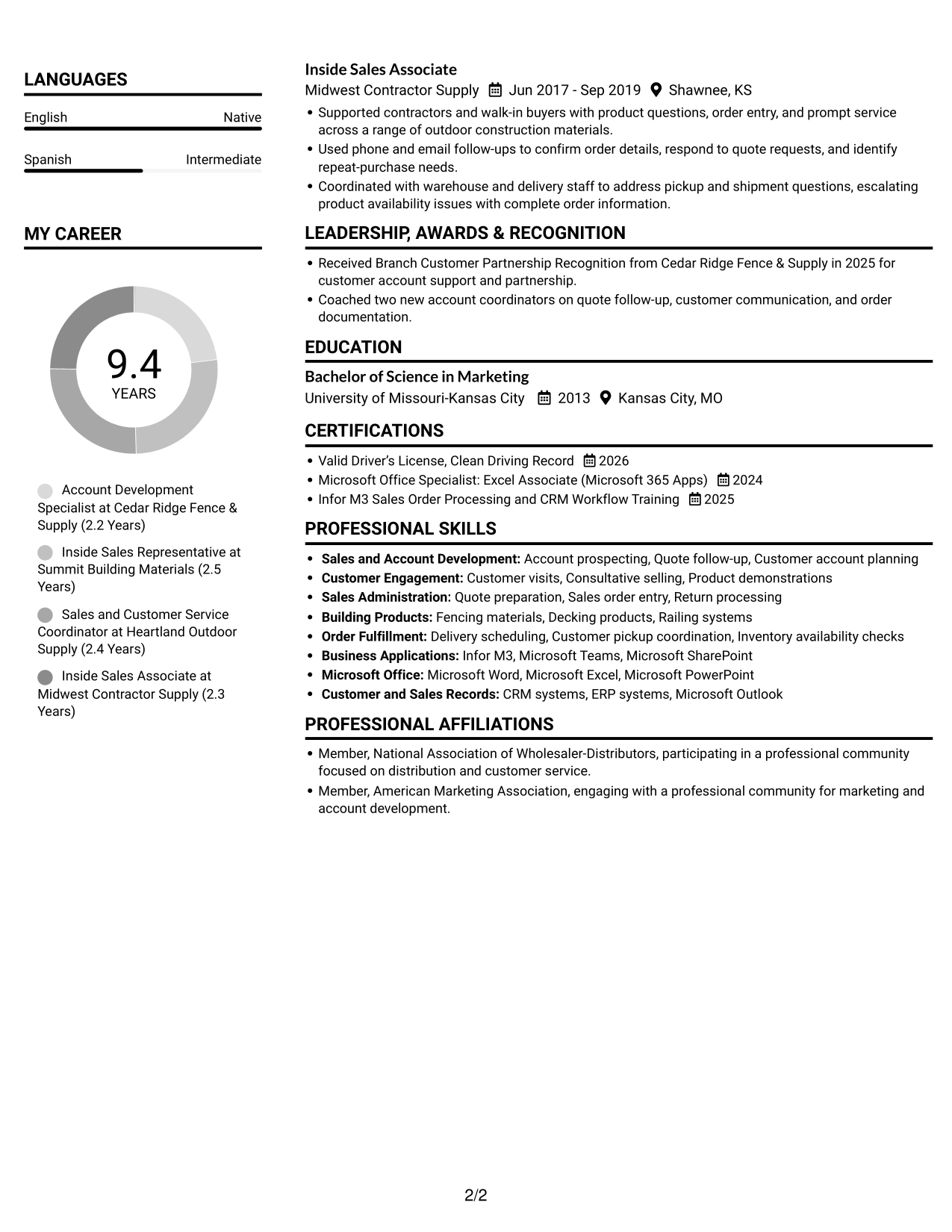 Resume example — page 2