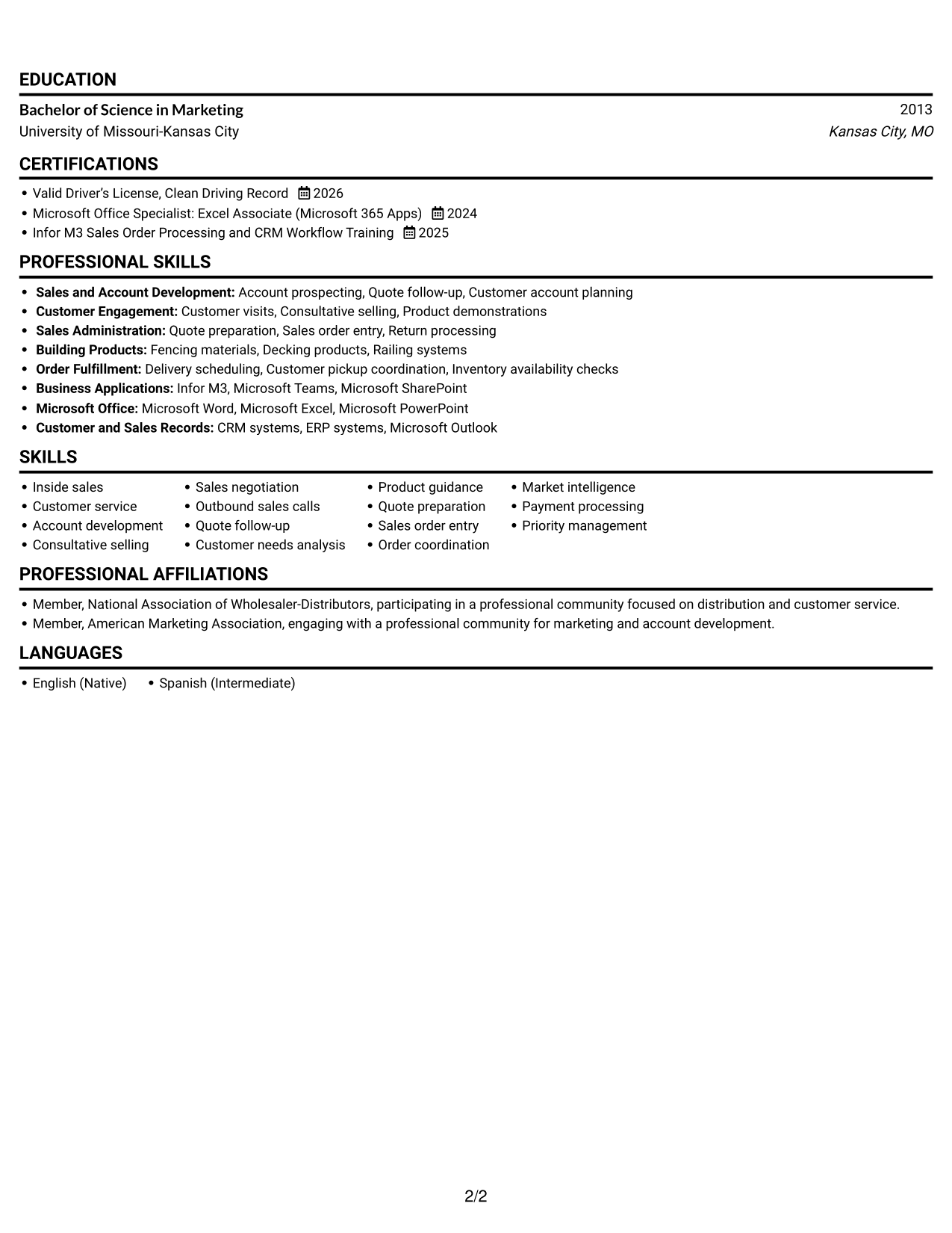 Resume example — page 2