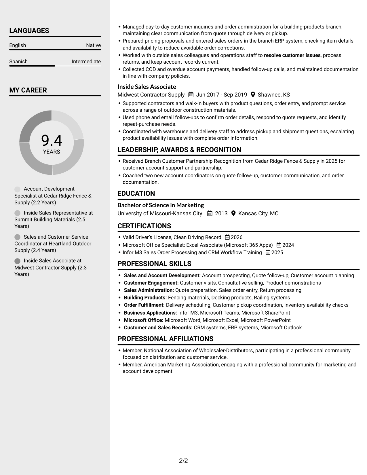 Resume example — page 2