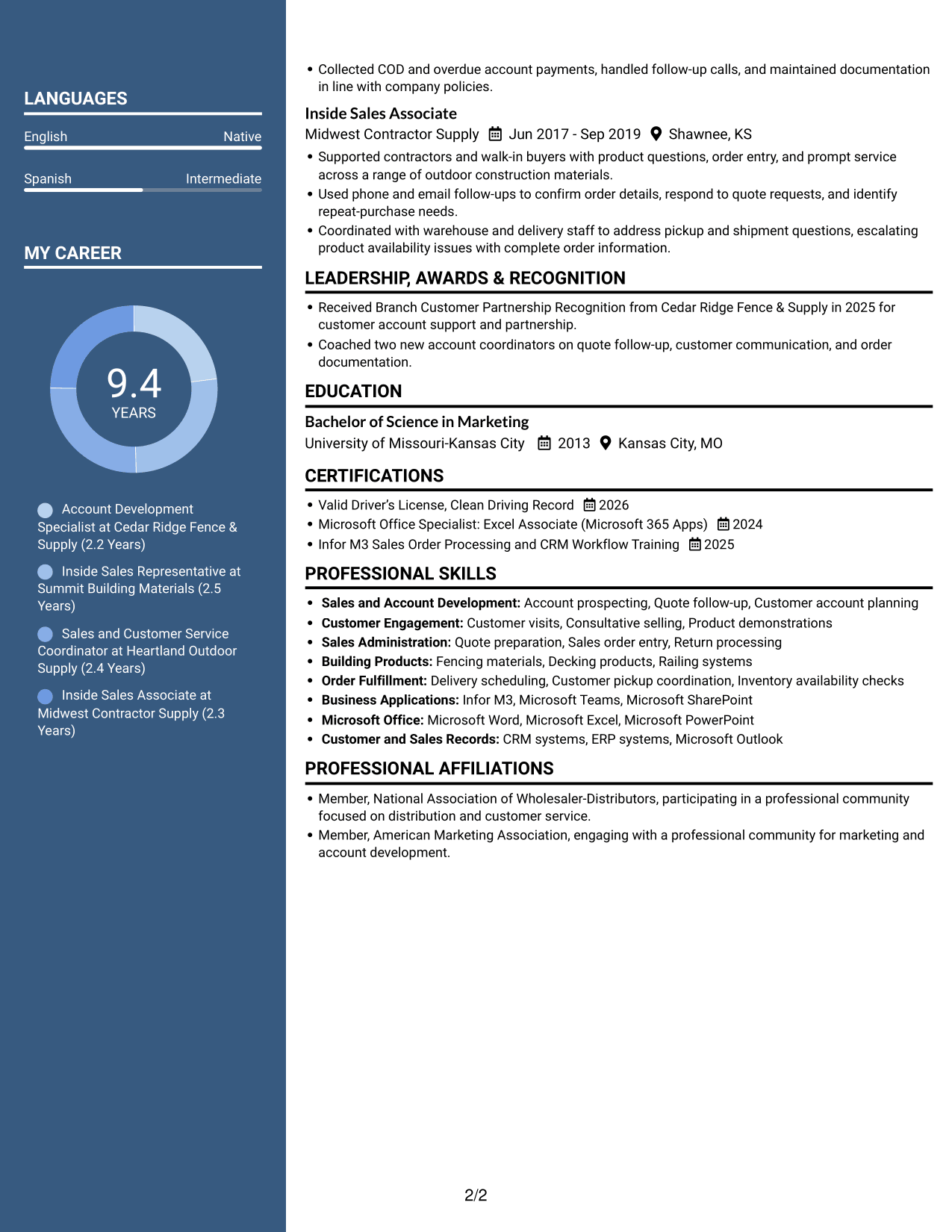 Resume example — page 2