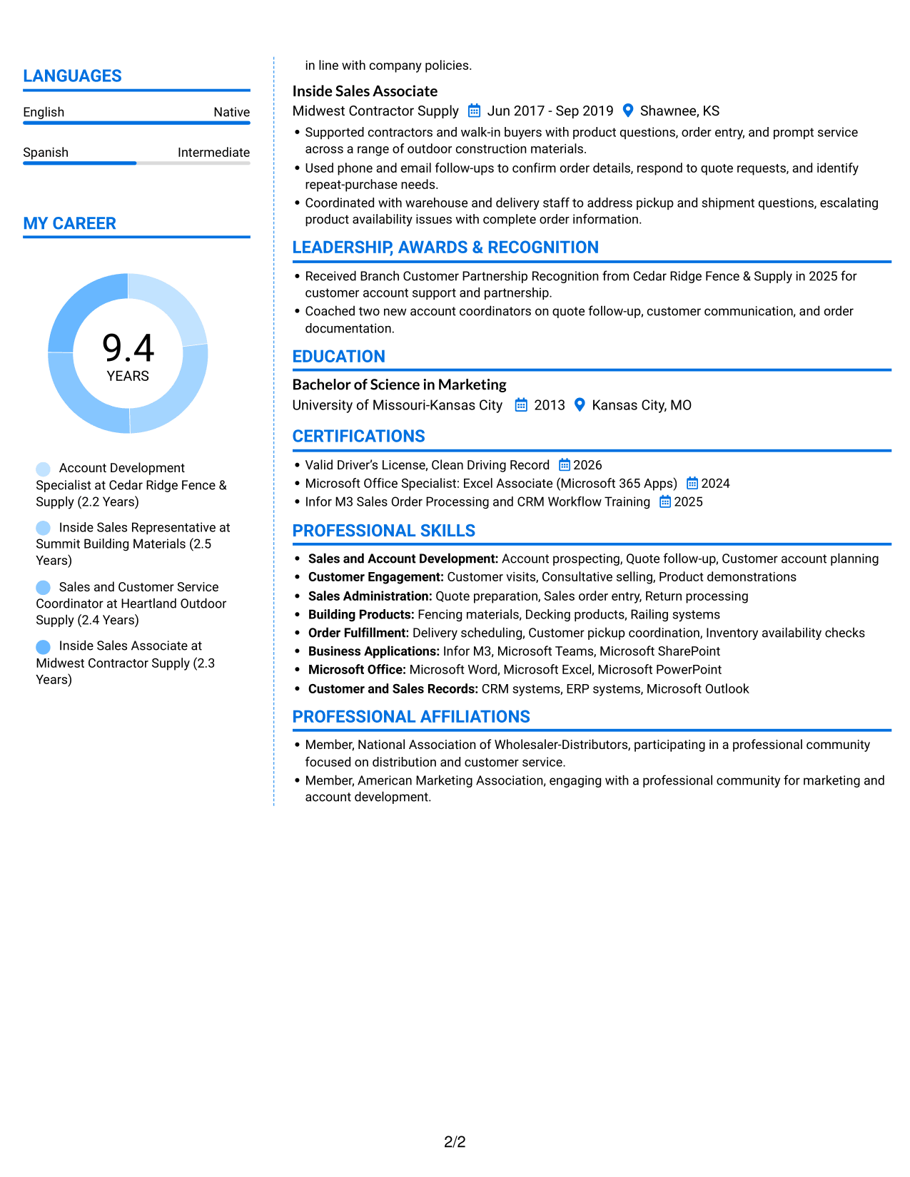 Resume example — page 2