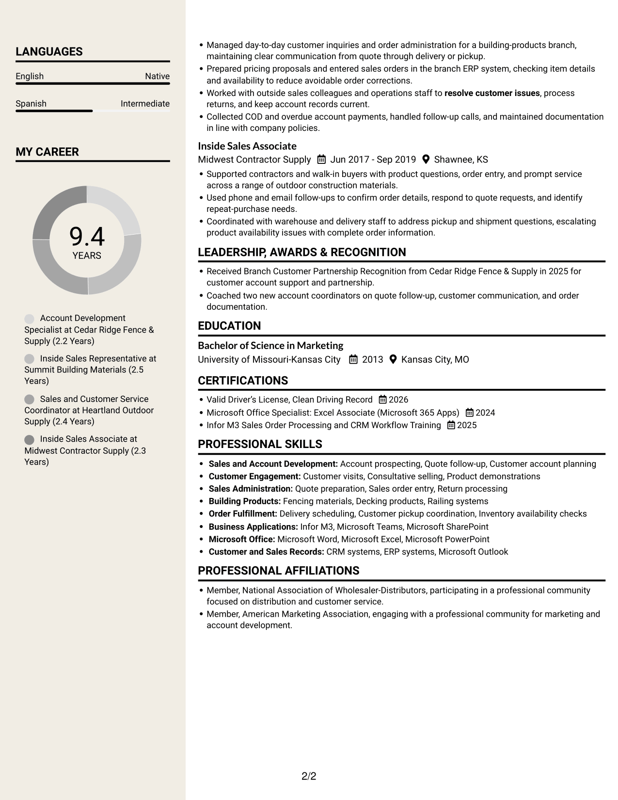 Resume example — page 2