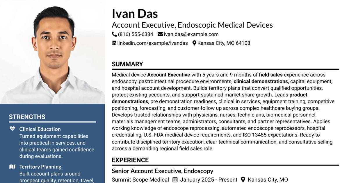 7 Account Executive, Endoscopic Resume Templates with Example