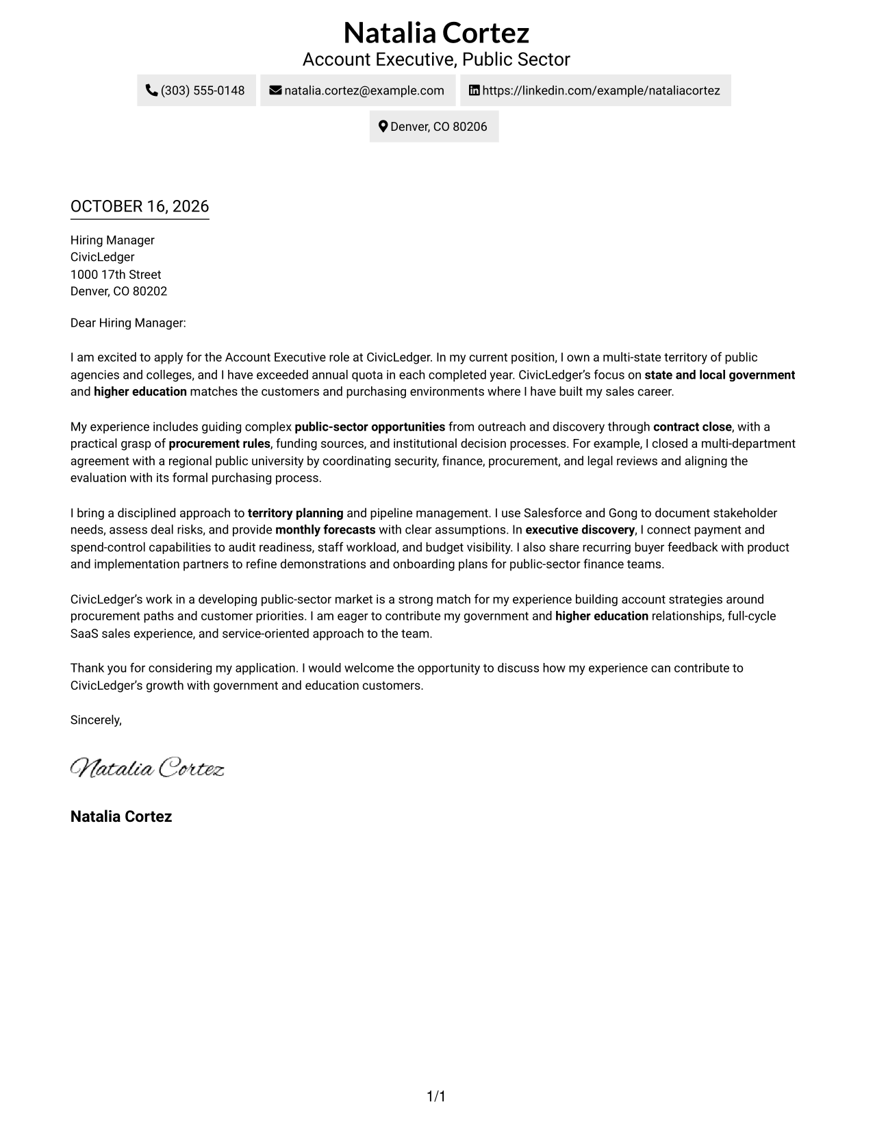 Cover letter example — page 1