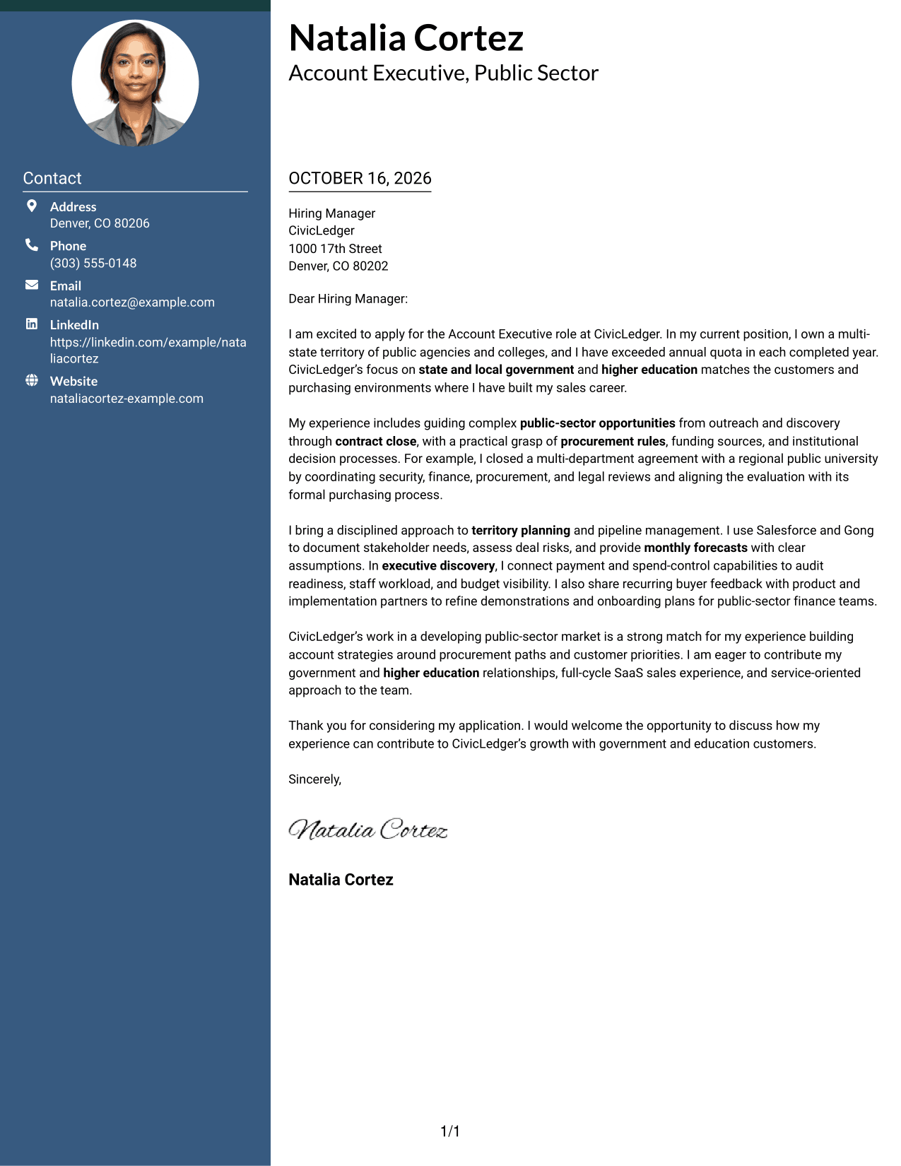 Cover letter example — page 1