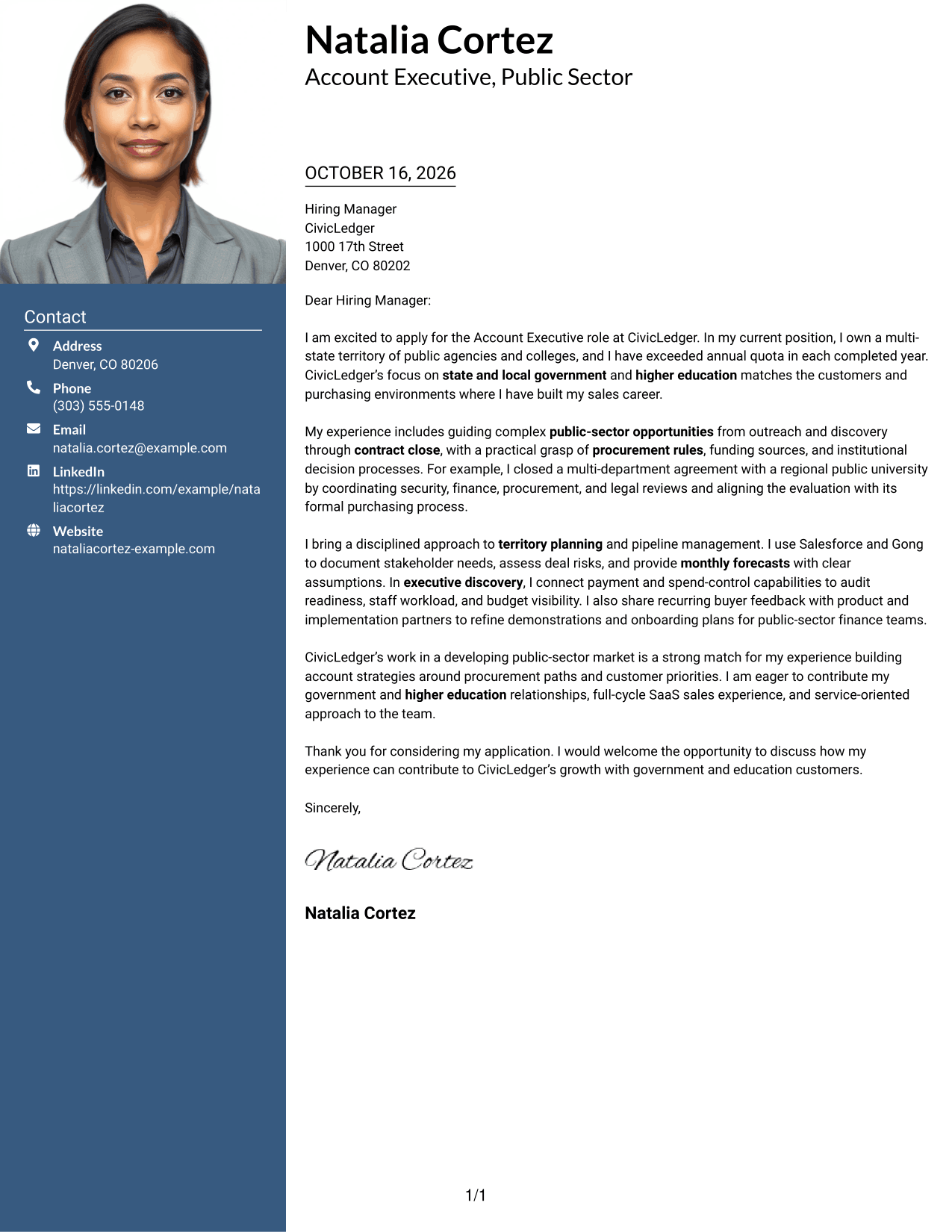 Cover letter example — page 1