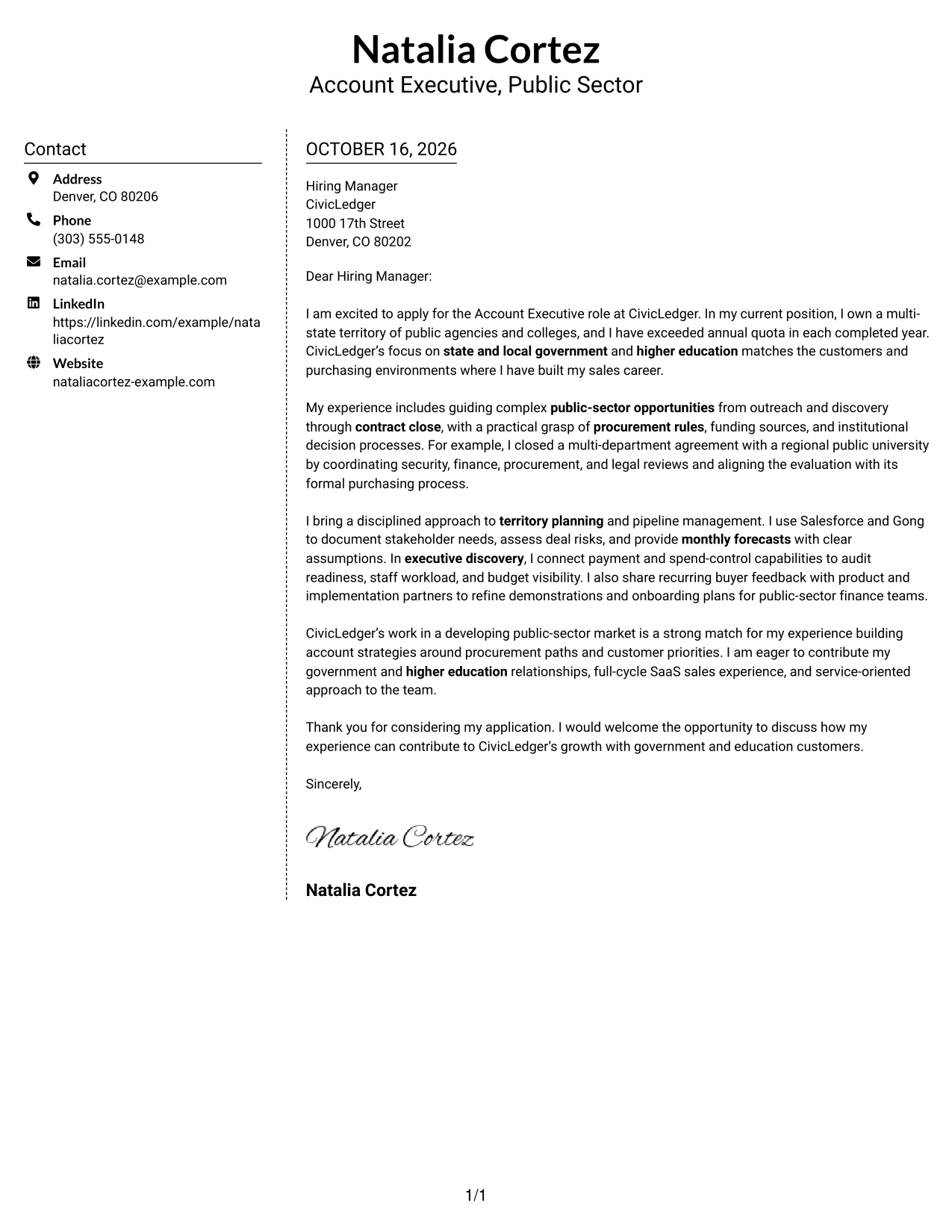 Cover letter example — page 1