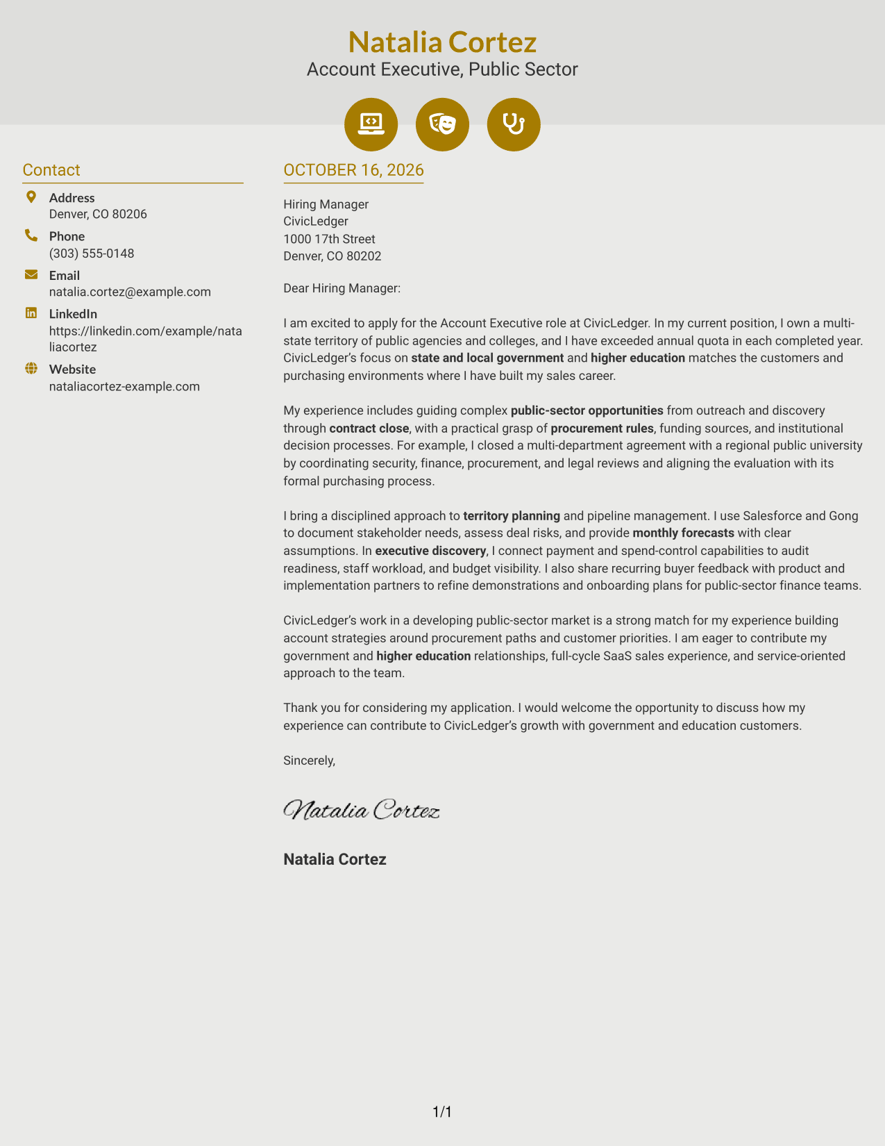 Cover letter example — page 1