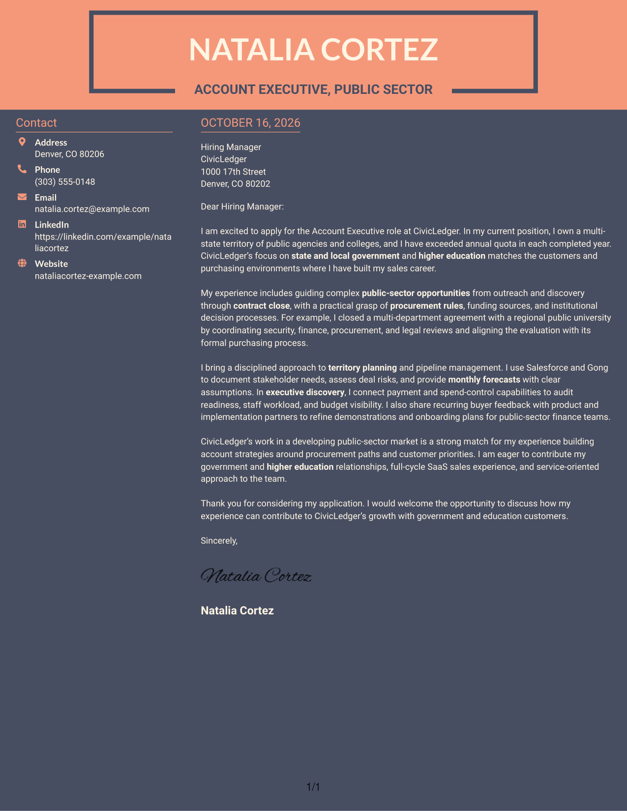 Cover letter example — page 1