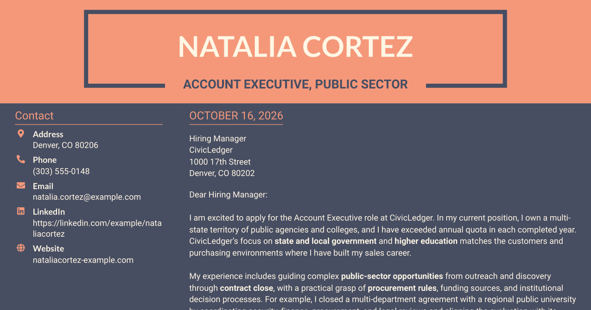 7 Account Executive - SLED Cover Letter Templates with Example