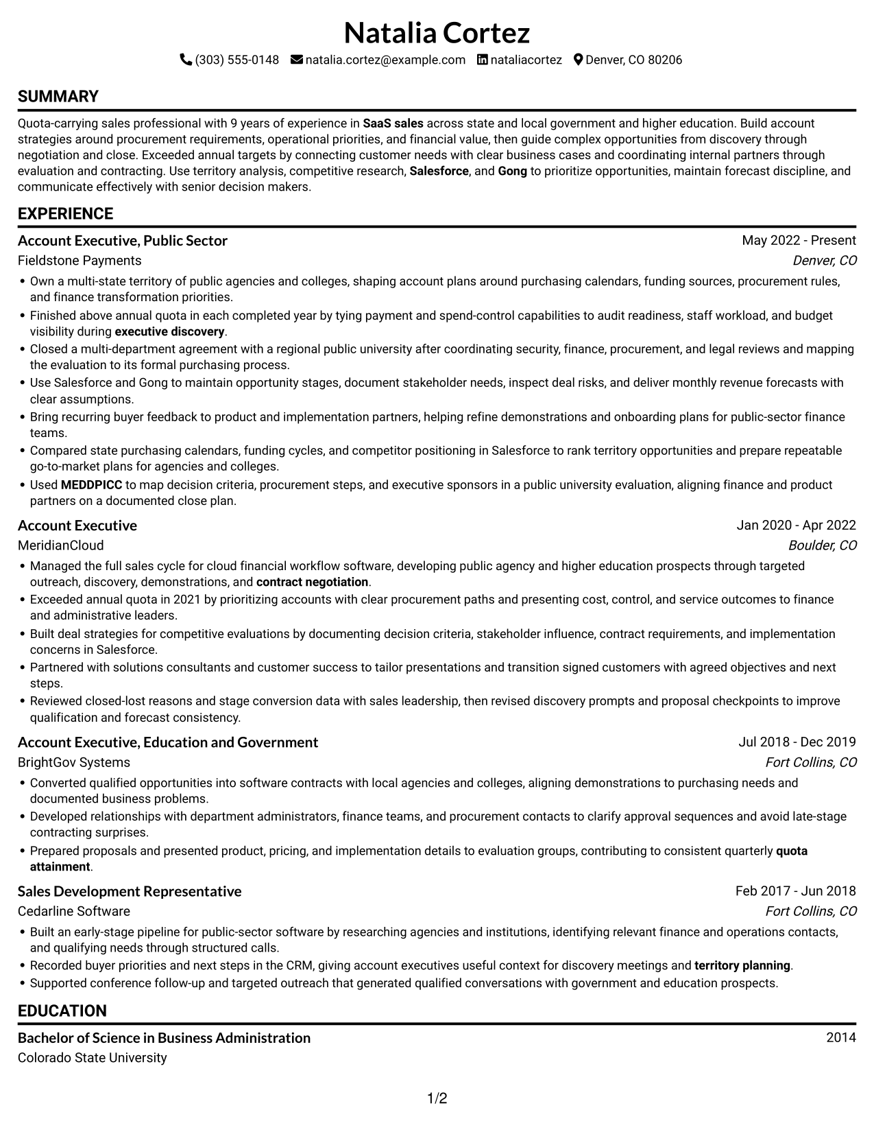 Resume example — page 1