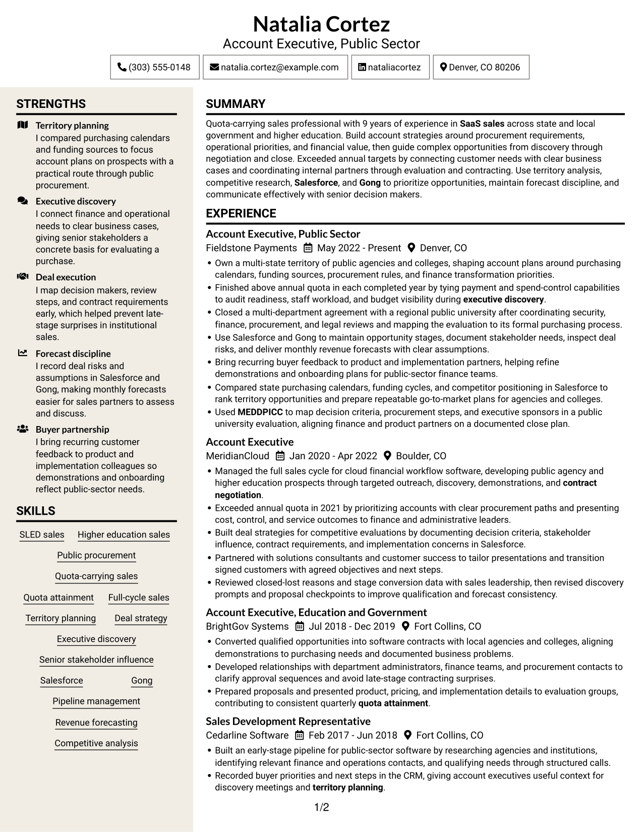 Resume example — page 1