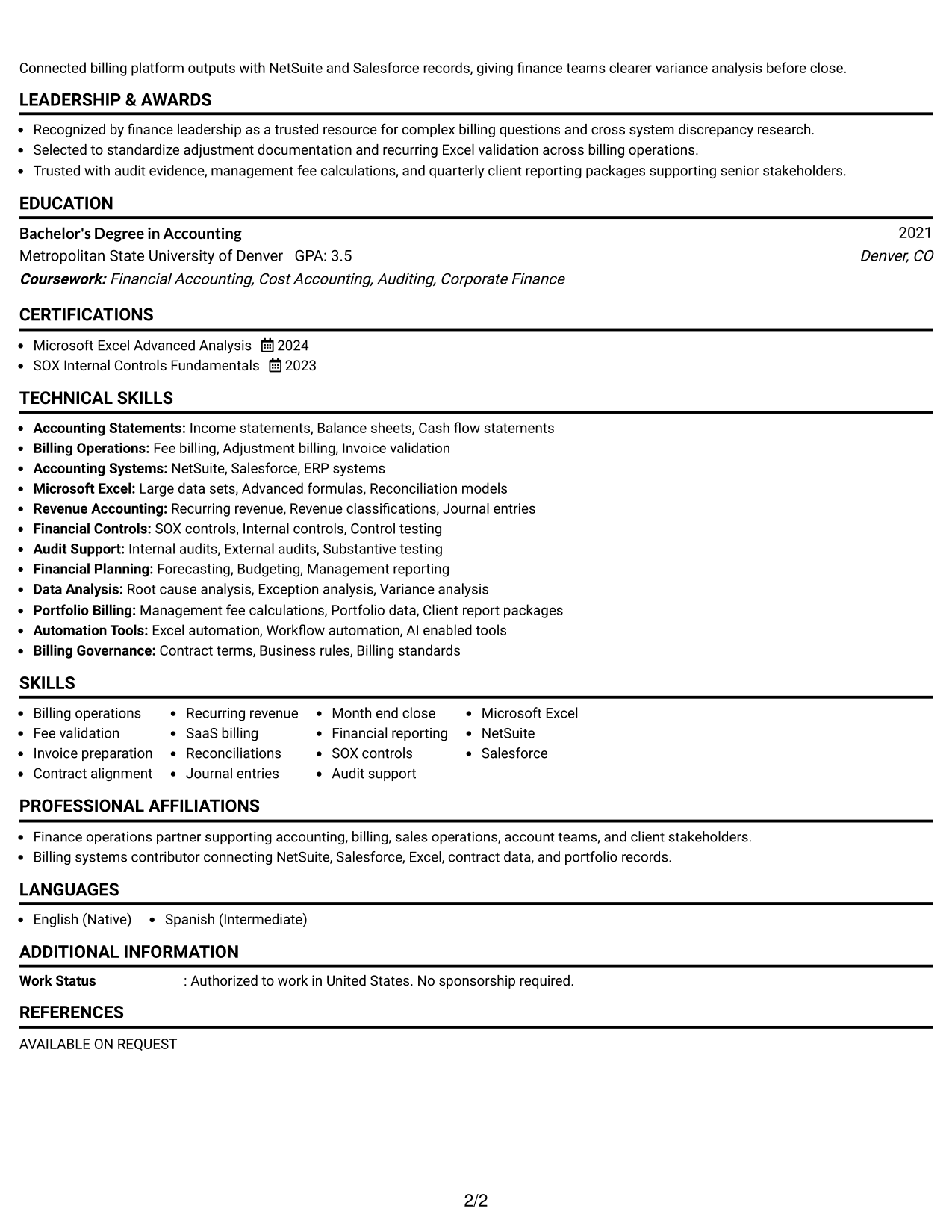 Resume Example Page 2